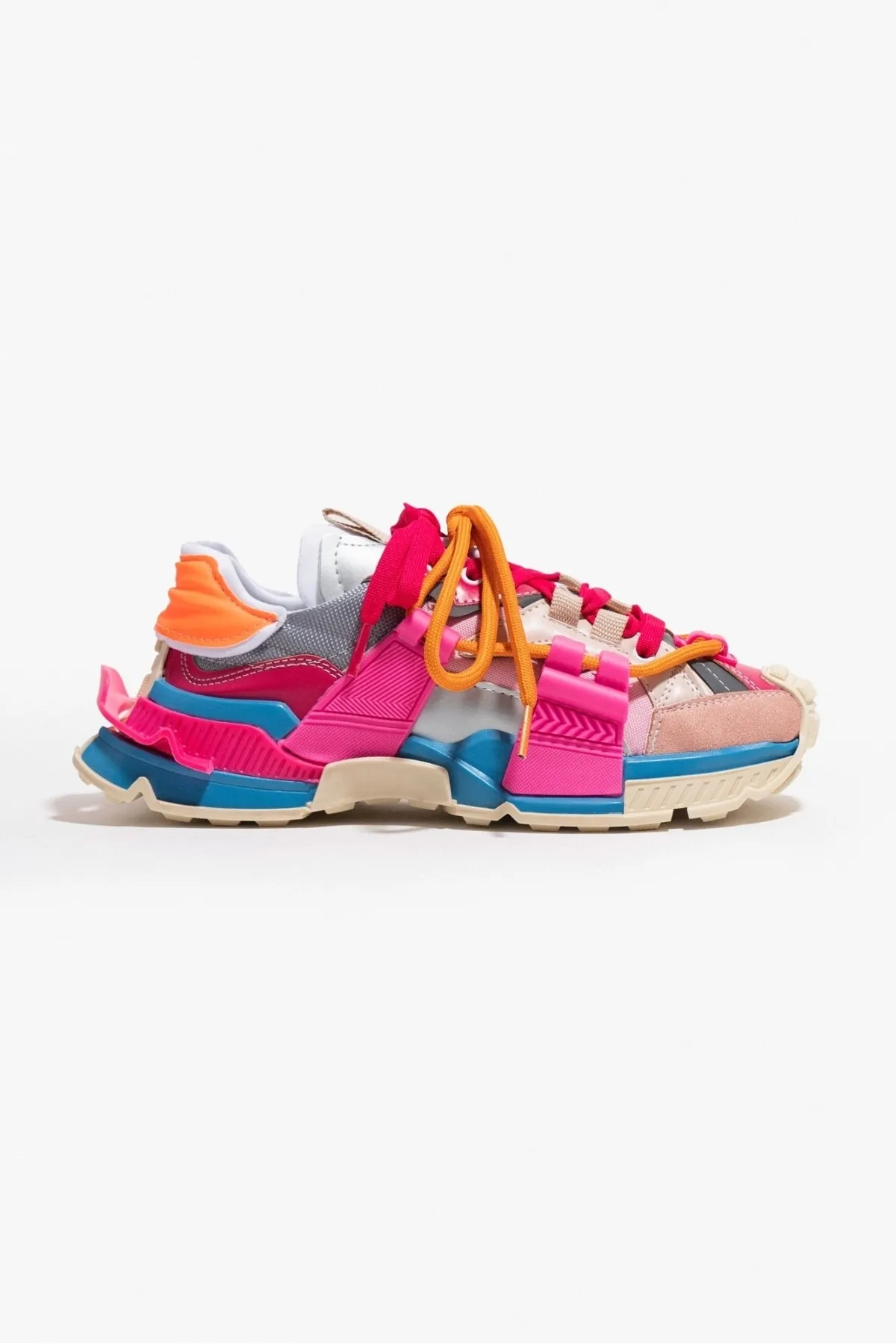 NİŞANTAŞI SHOES  Oslo Beige Blau Fuchsia Matte Spitze Detaillierte Damen-Sportschuhe mit dicker Sohle
