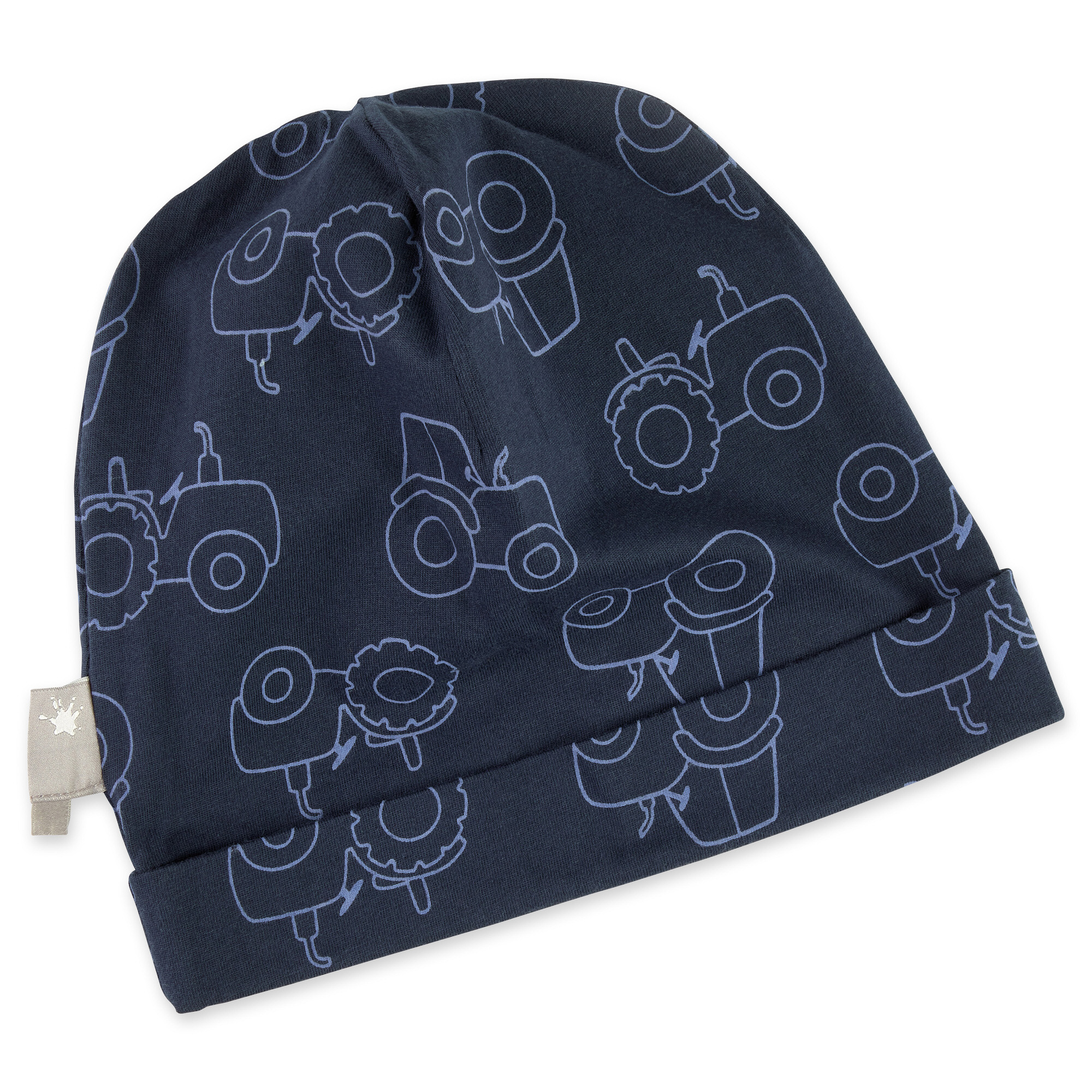 Kinder Beanie mit Traktor bedruckt, blau