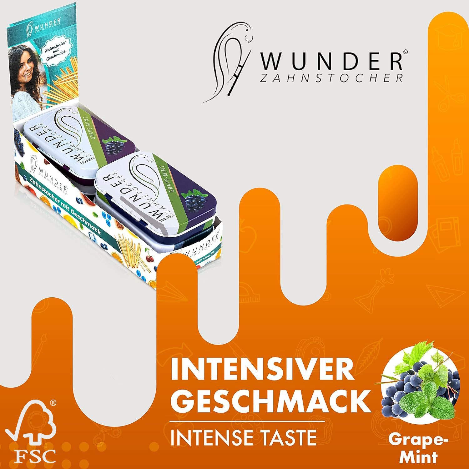 Wunder Zahnstocher Mundpflegecenter Wunder Zahnstocher Display 6er Pack Traube Minze DS