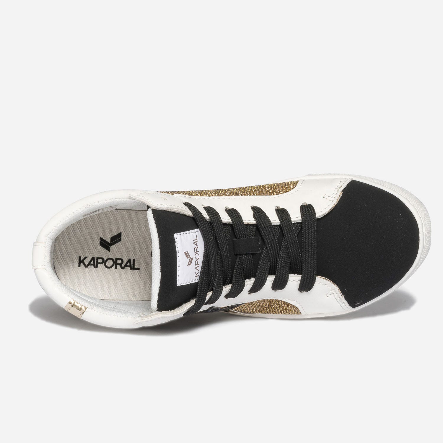 Basket KAPORAL noire, blanche et mesh doré