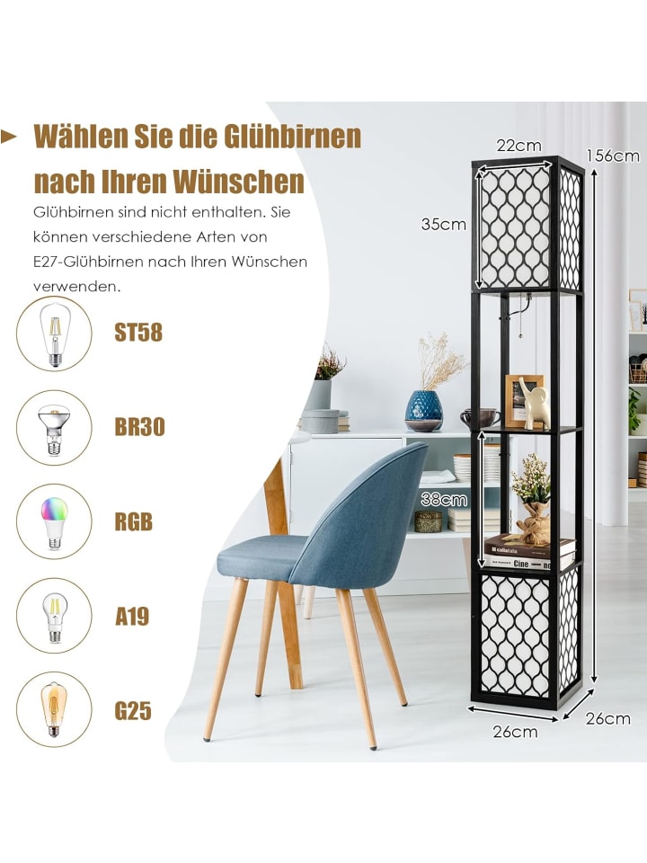 COSTWAY Stehleuchte Regal in Schwarz günstig kaufen 26 cm