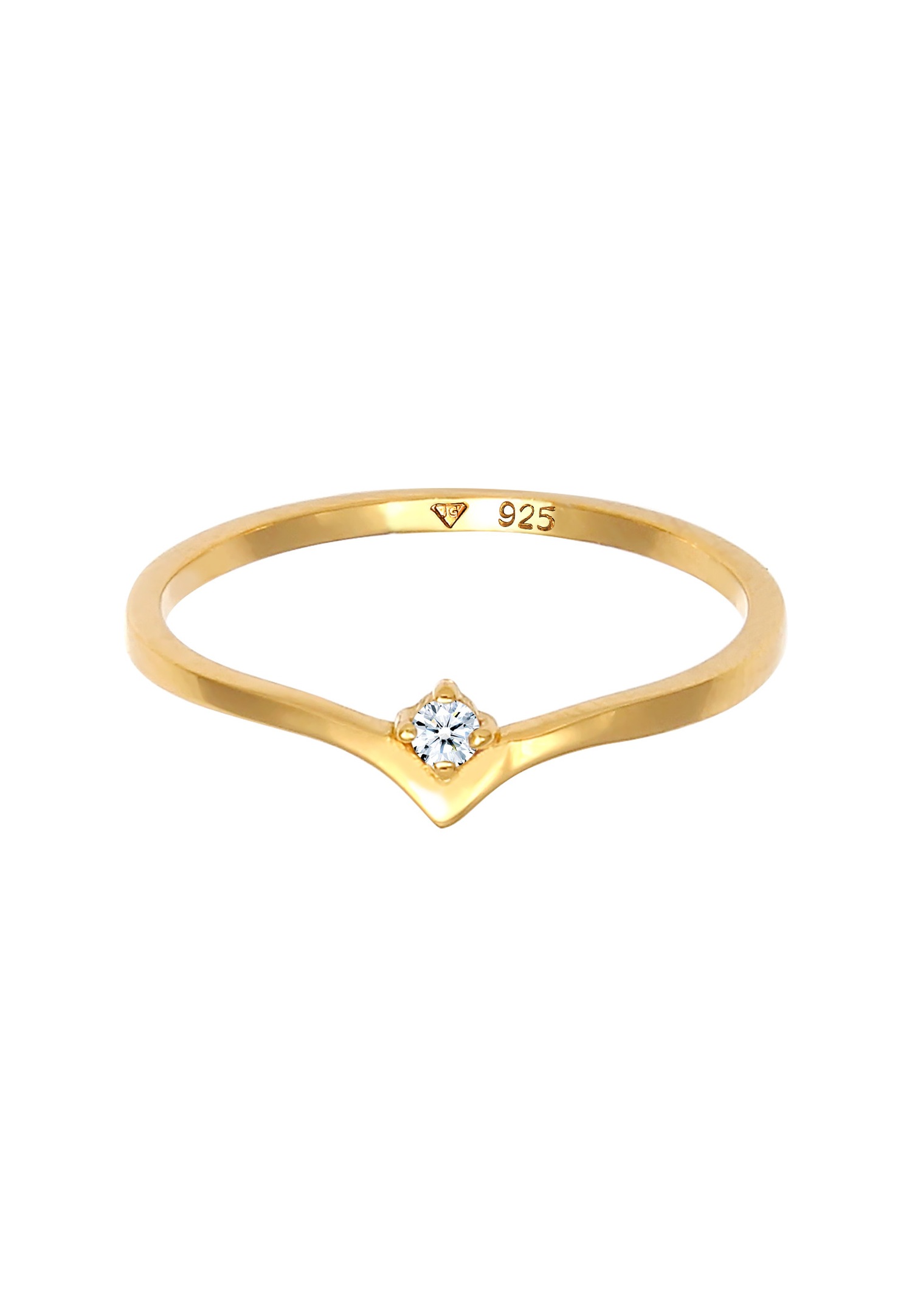 Elli DIAMONDS Elegancki damski pierścionek typu solitaire w kształcie litery V z diamentem (0,03 ct.) ze srebra próby 925