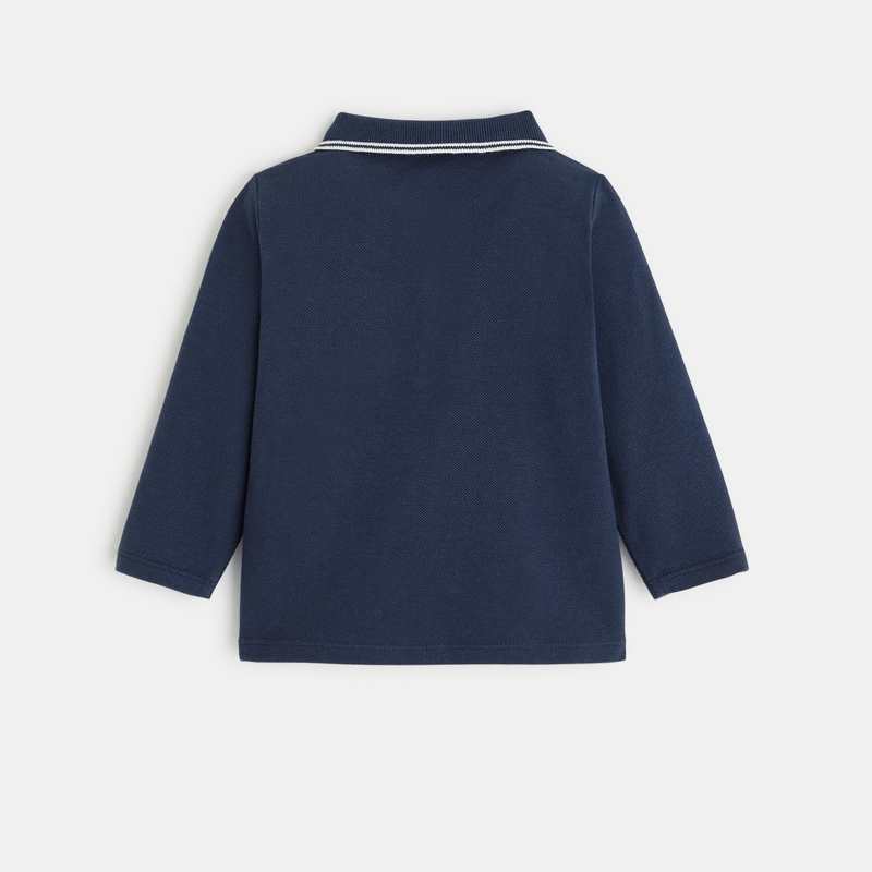 Polo piqué uni manches longues bleu bébé garçon