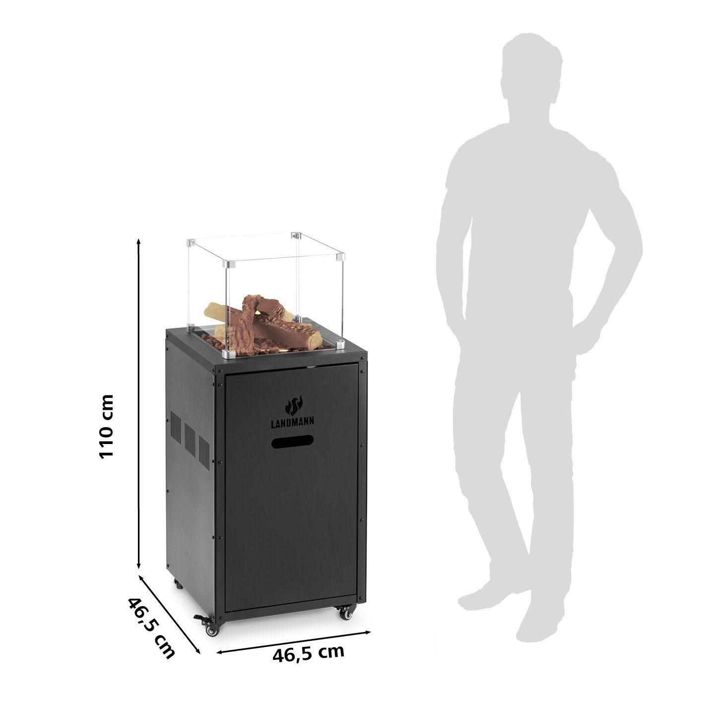 LANDMANN Feuerstelle Designfeuer Terrassenfeuer Glass Cube 46x46x110cm, Outdoor Heizstrahler