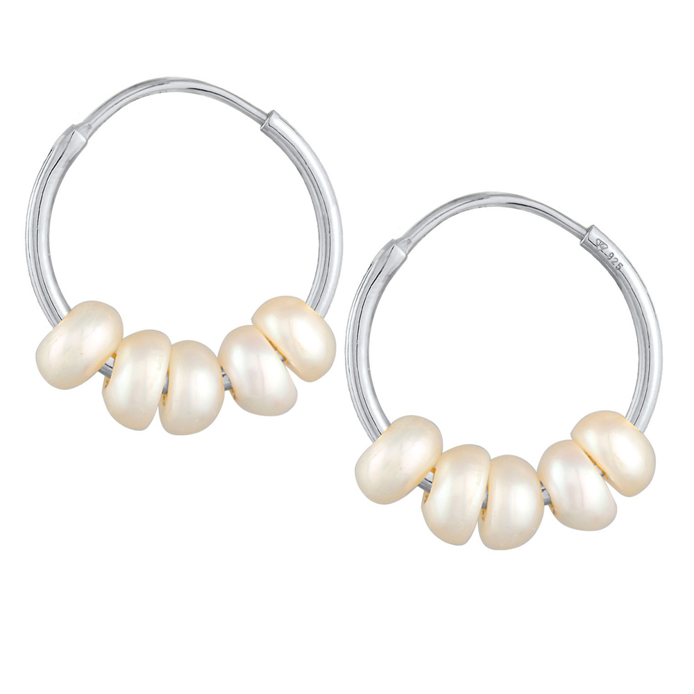 Elli Elli Boucles d'Oreilles Créoles Femmes Bead Simple avec perles d'eau douce en arg Boucles d'oreilles