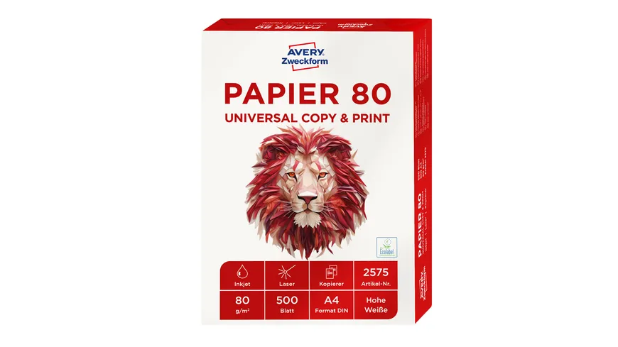 AVERY Zweckform Kopierpapier Eco A4 80g/m² 500 Blatt weiß