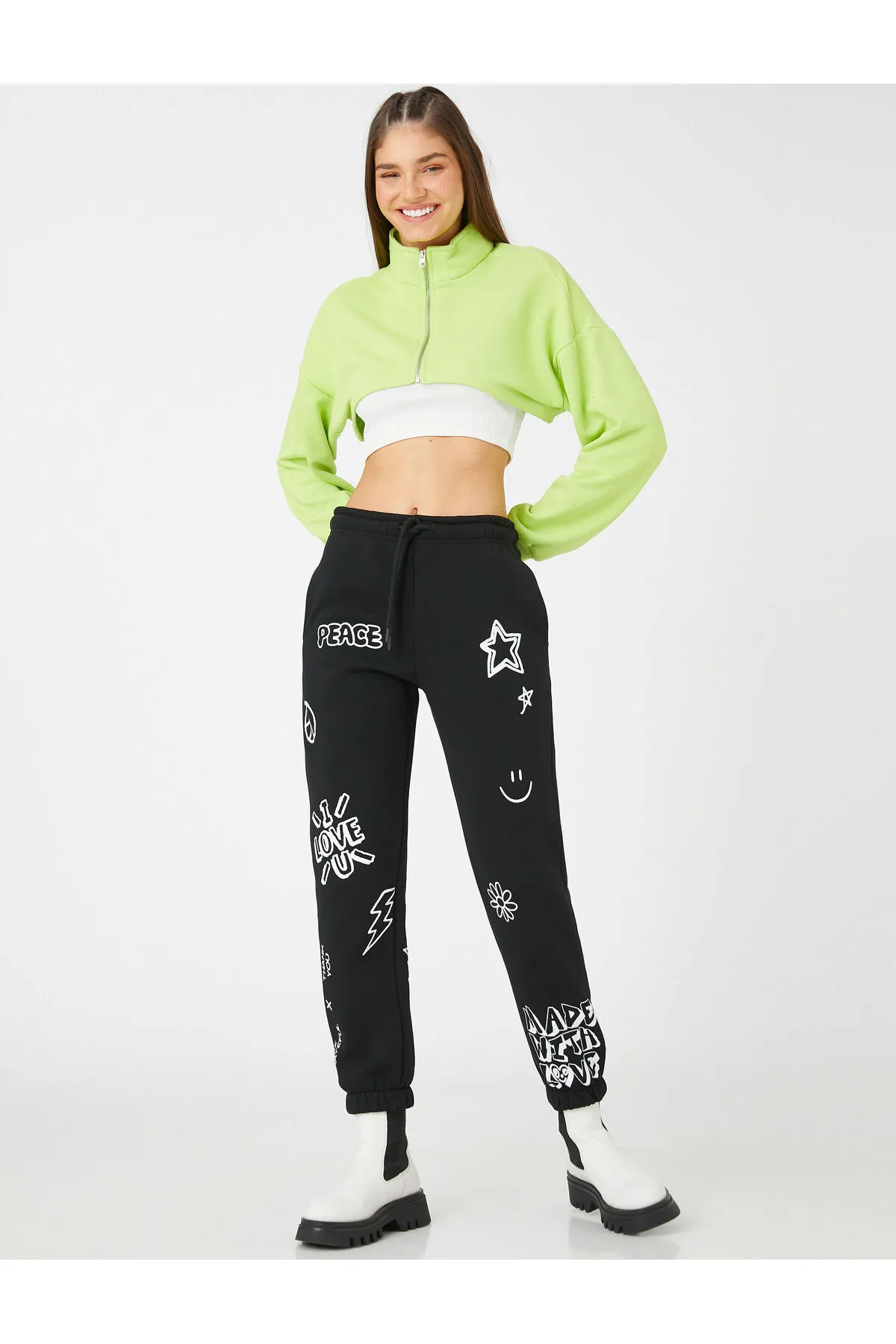 Koton  Jogger-Jogginghose, bedruckt, Taillenbund, elastische Beine, Fleece-Innenseite