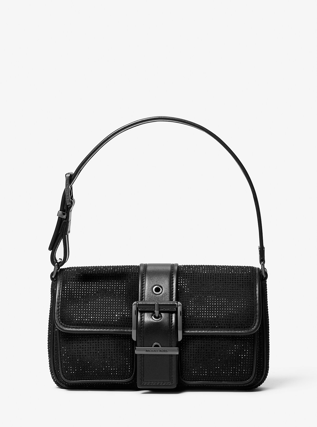 Colby Medium Embellished Suede Shoulder Bag - BLACK