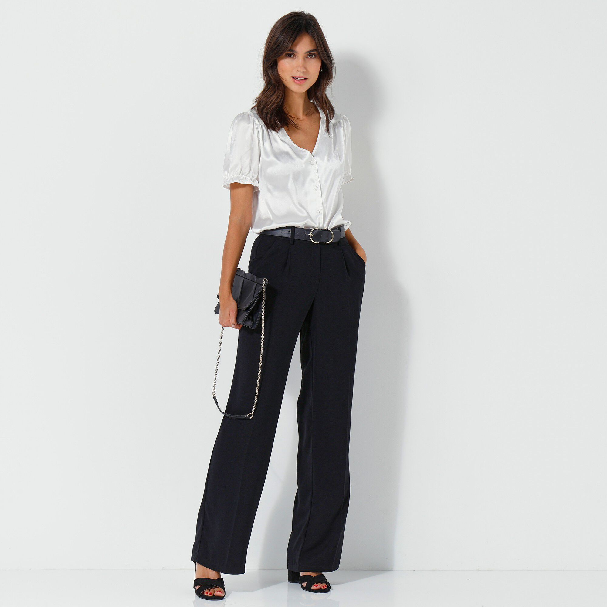 Pantalon droit large, crêpe