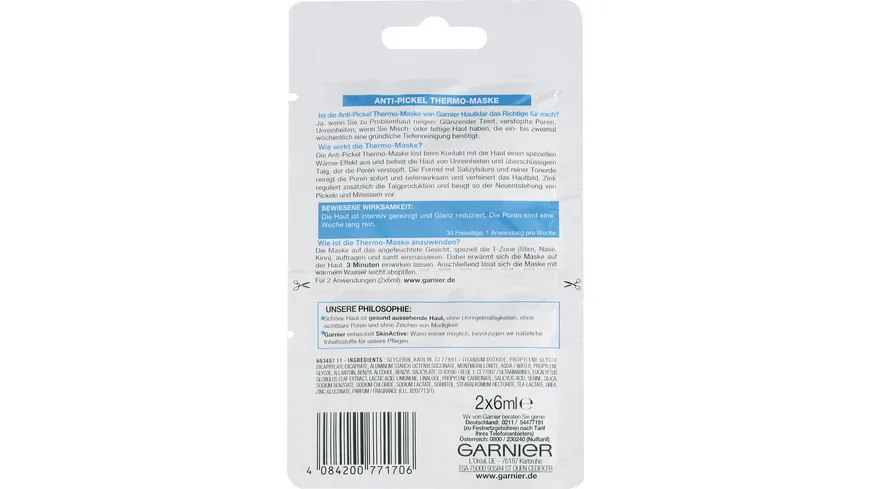 GARNIER Hautklar tiefenreinigende Thermo-Maske - Sofortige und porentiefe Reinigung mit Salizylsäure und Zink 12 ml