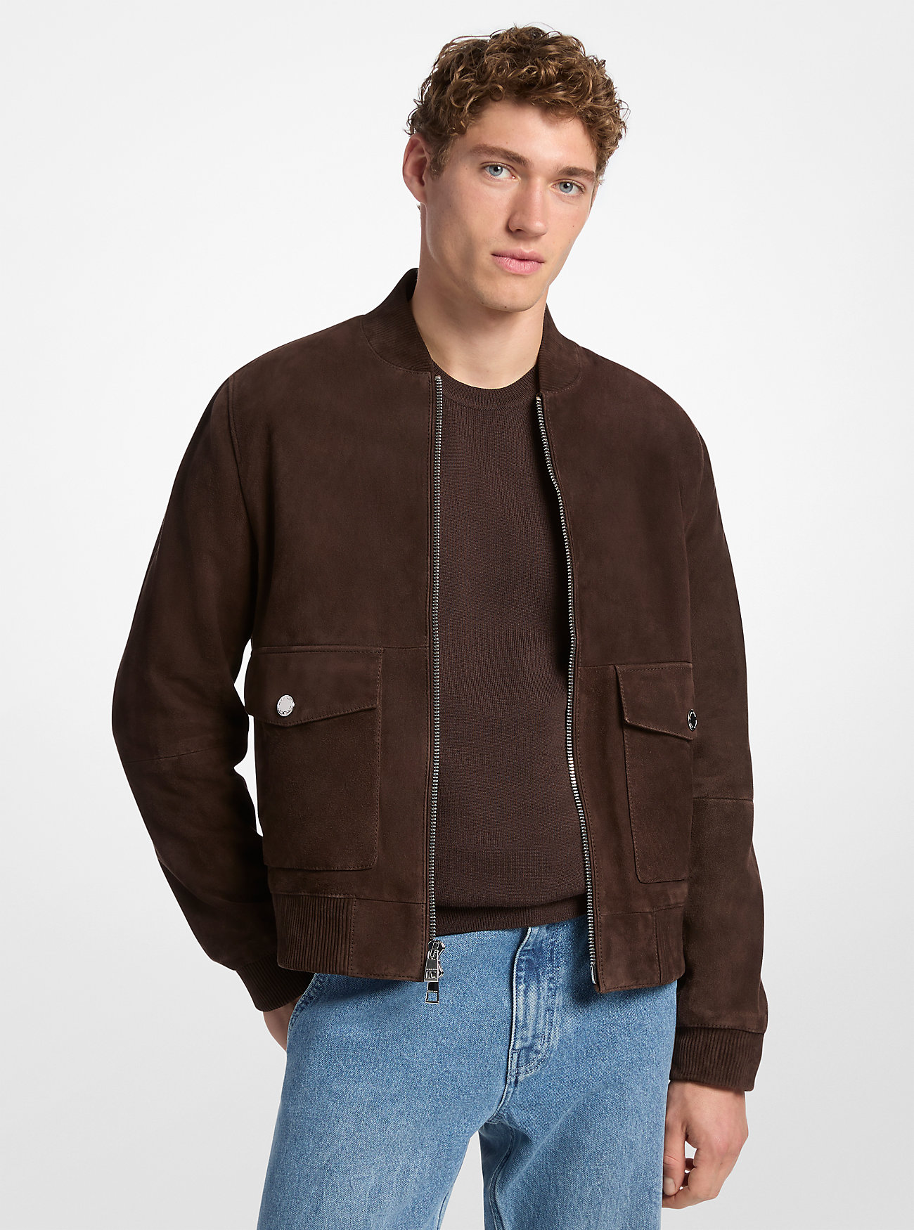 Suede Bomber Jacket - CHOCOLATE