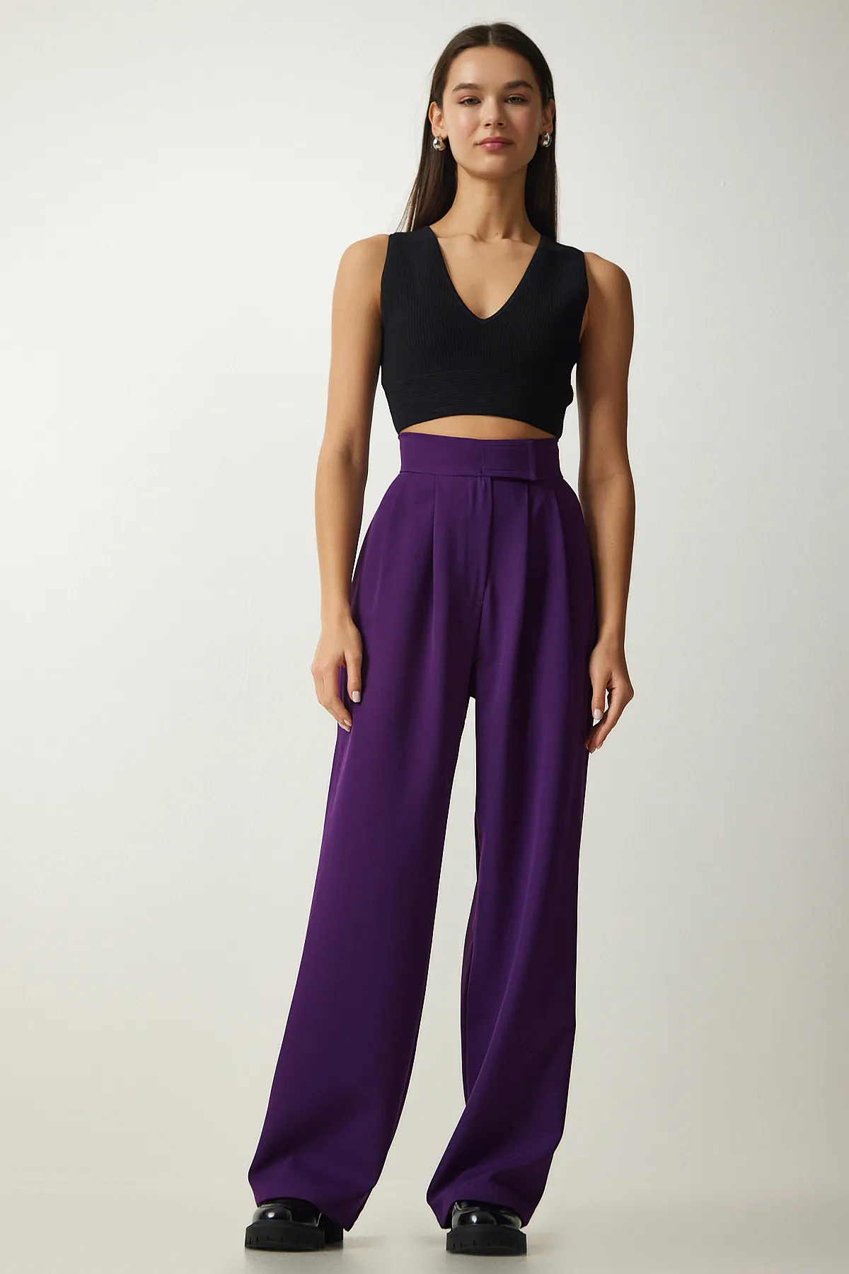 Happiness İstanbul  Damen-Pflaumen-Taillen-Klettverschluss-Lose-Hose YL00001