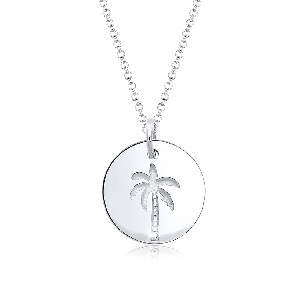 Elli Elli Collier Femme Paillette Gravure Palmier - (925/1000) Argent Bijoux