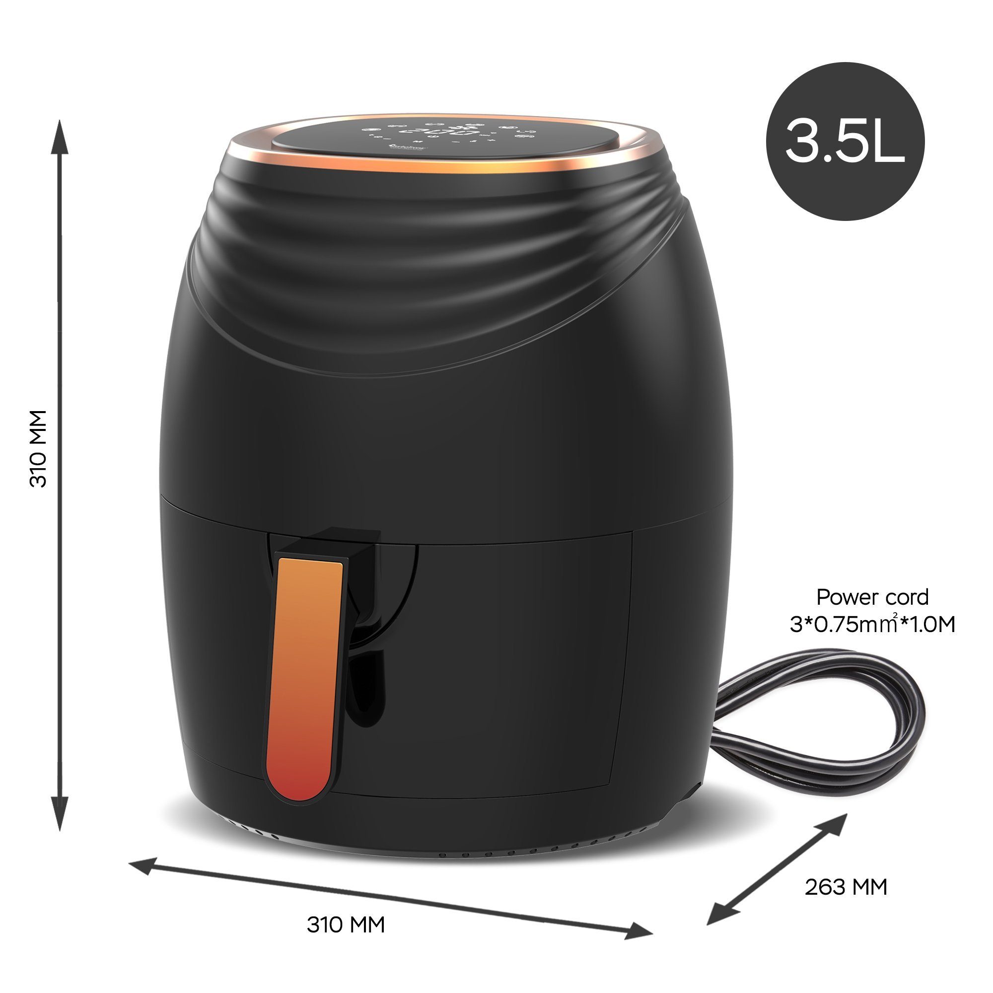 TurboTronic by Z-Line Heißluftfritteuse 3,5 Liter, 7 Programme, Fritteuse Fettfrei ohne Öl, 50°C 200°C Power, 1200 W, Camping Retro digital Airfryer AF11D
