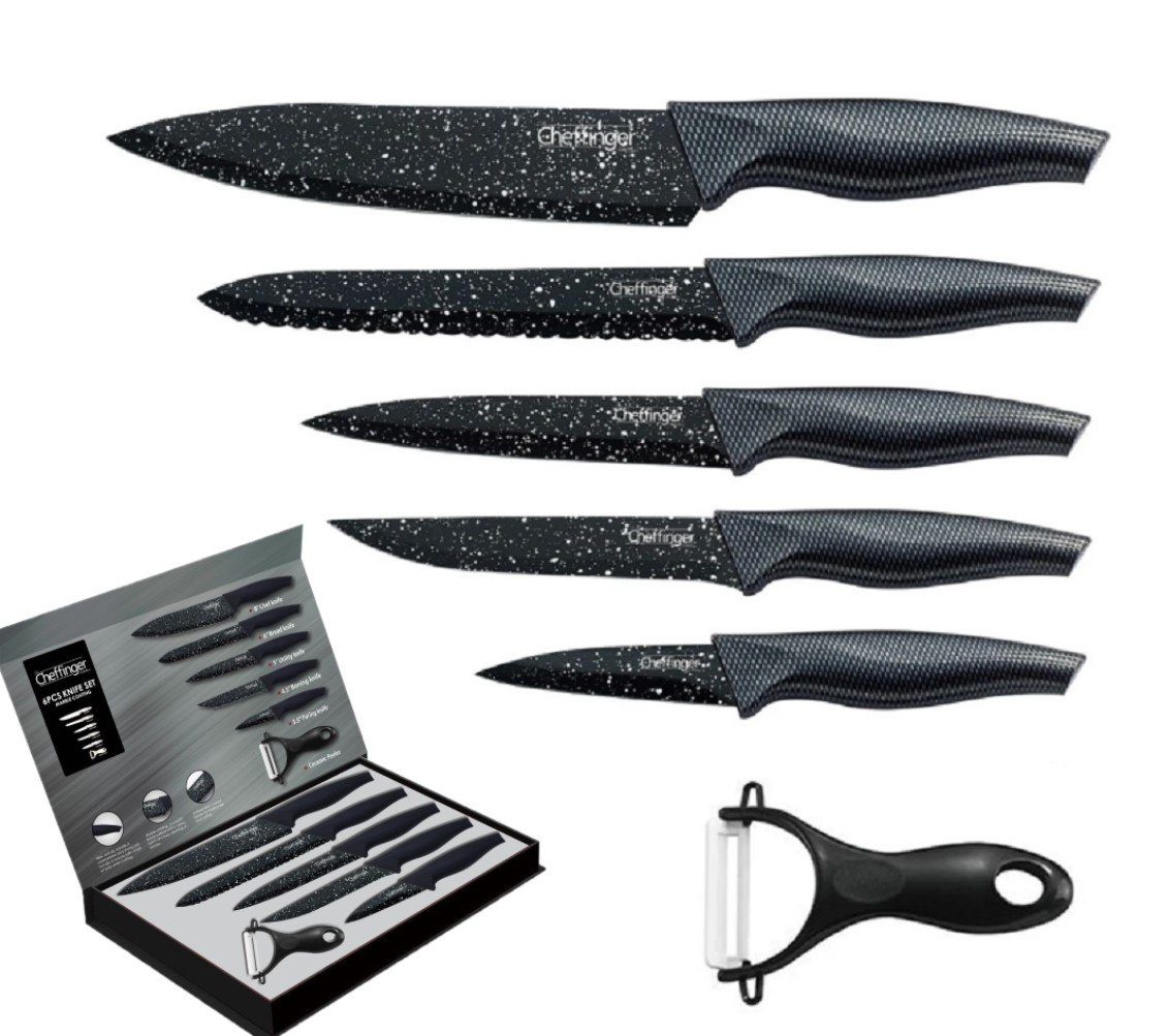 KESSMANN Messer-Set Profi Küchenmesser Set 6 teilig scharf Messerset + Messerbox Knife (Set, 6-tlg., Messerblock Organizer Kochbesteck Küchen Utensilien Messer Set), Kochmesser Fleischmesser Santokumesser Schälmesser Allzweckmesser