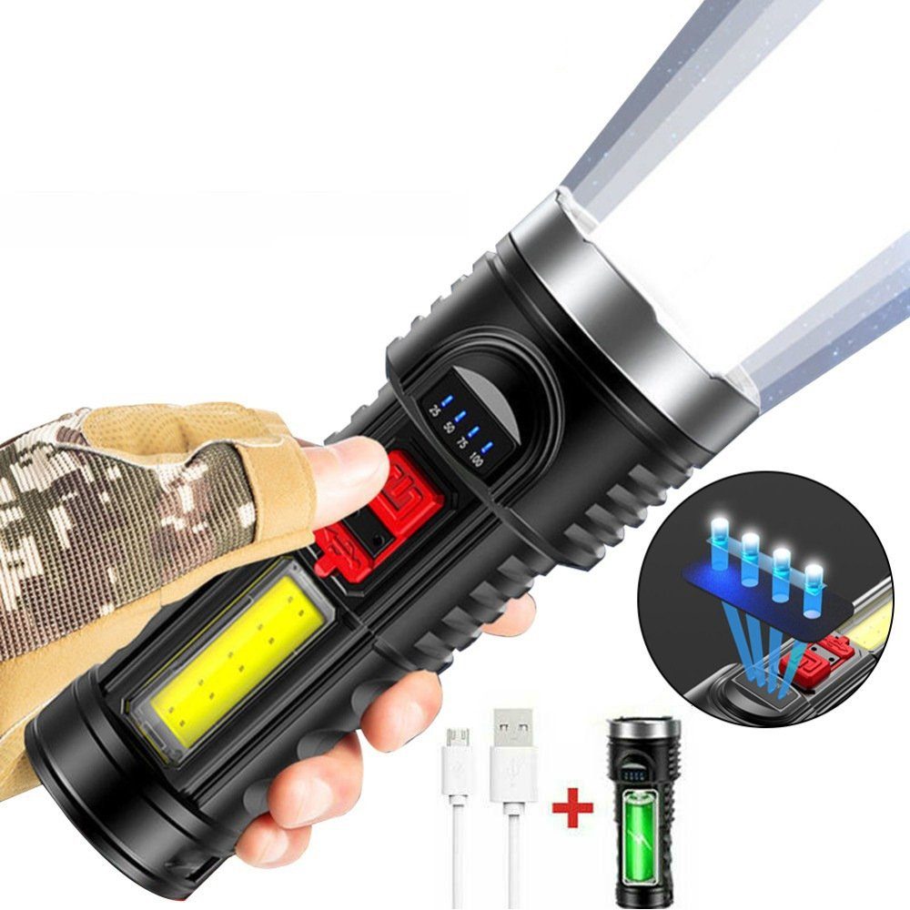 meeteu Taschenlampe 2er-Pack Taschenlampe 9000LM (Wiederaufladbar Fackel, Arbeitslampe LED USB), Camping Lampen mit AKKU