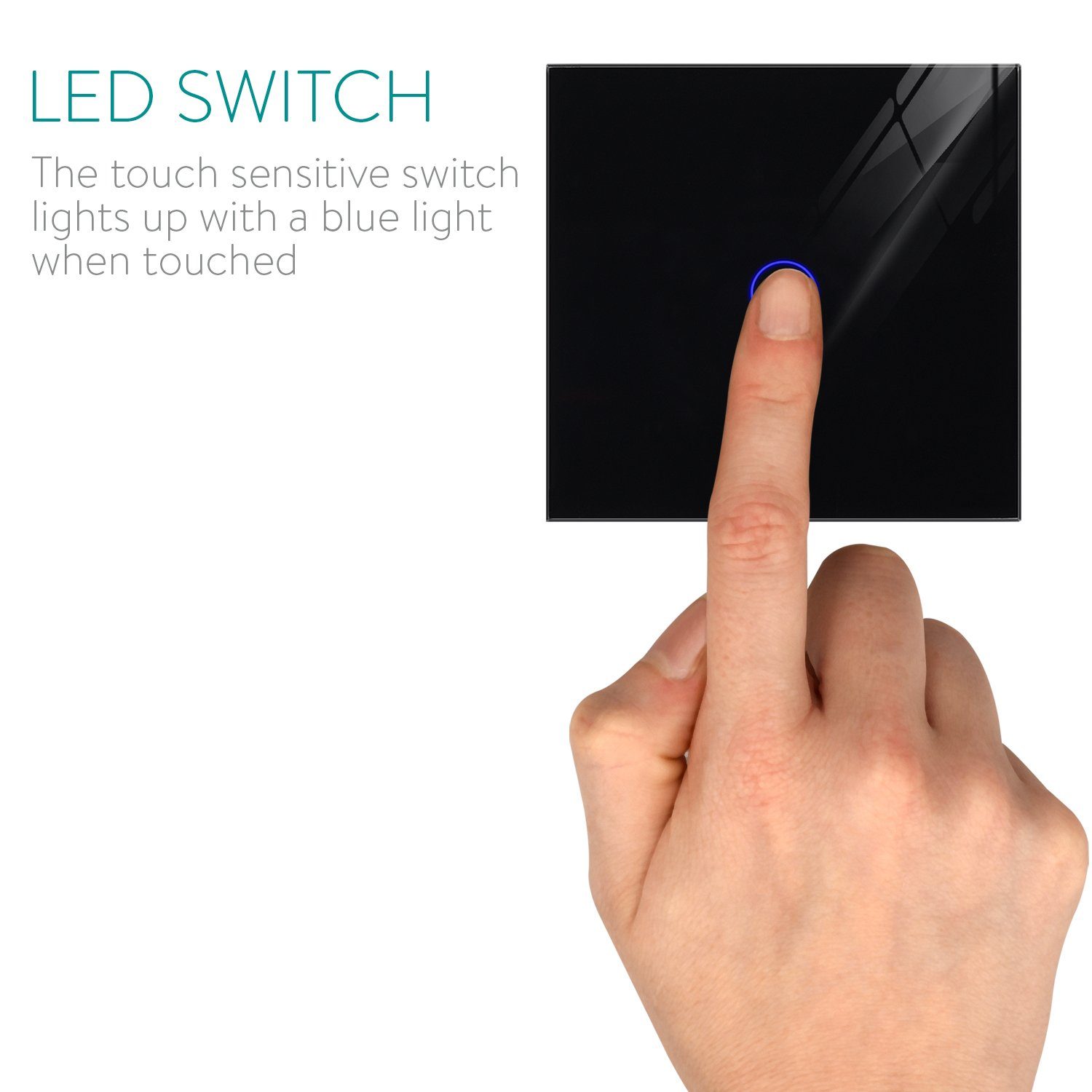 Navaris Lichtschalter Touch Wandschalter mit Montagematerial, Glas Panel, Status-LED