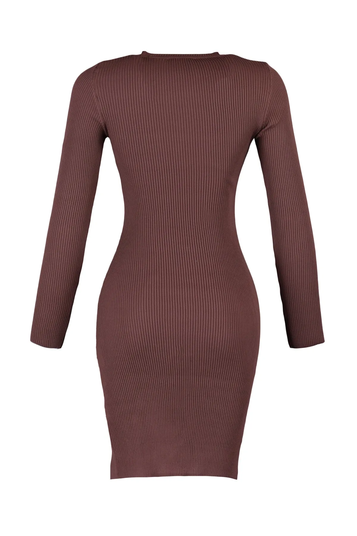 Trendyol Collection  Braun Braunes, figurbetontes Mini-Strick-Basic-Kleid TWOAW23EL01416 Kleid TWOAW23EL01416