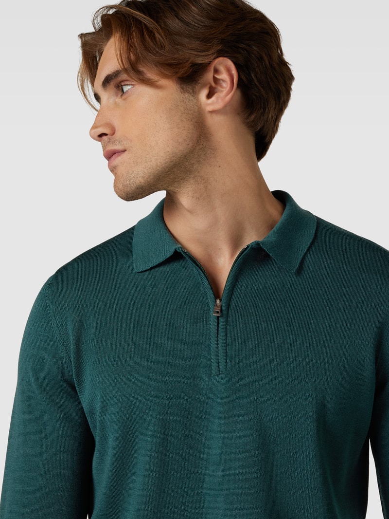 Strickpullover mit kurzem Reißverschluss Modell 'POLO ZIP' in bottle