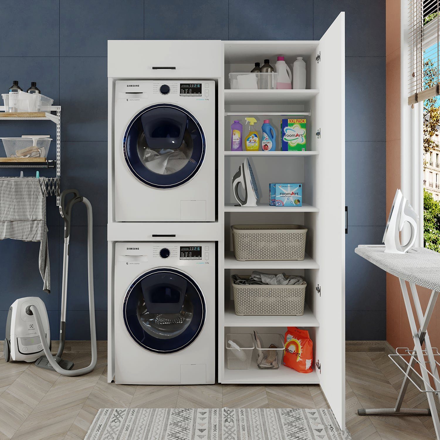 Roomart Waschmaschinenumbauschrank (Waschmaschinenschrank für Trockner und Waschmaschine Überbauschrank)
