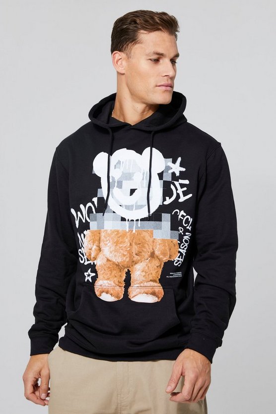 Tall Hoodie mit Teddy-Print