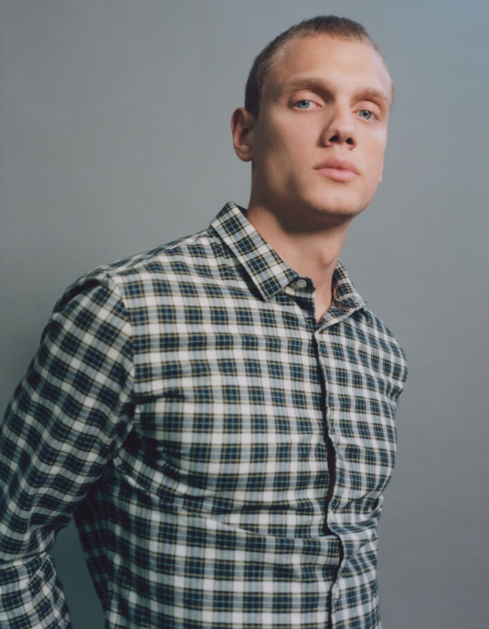 Chemise SLIM marine à motif carreaux Homme