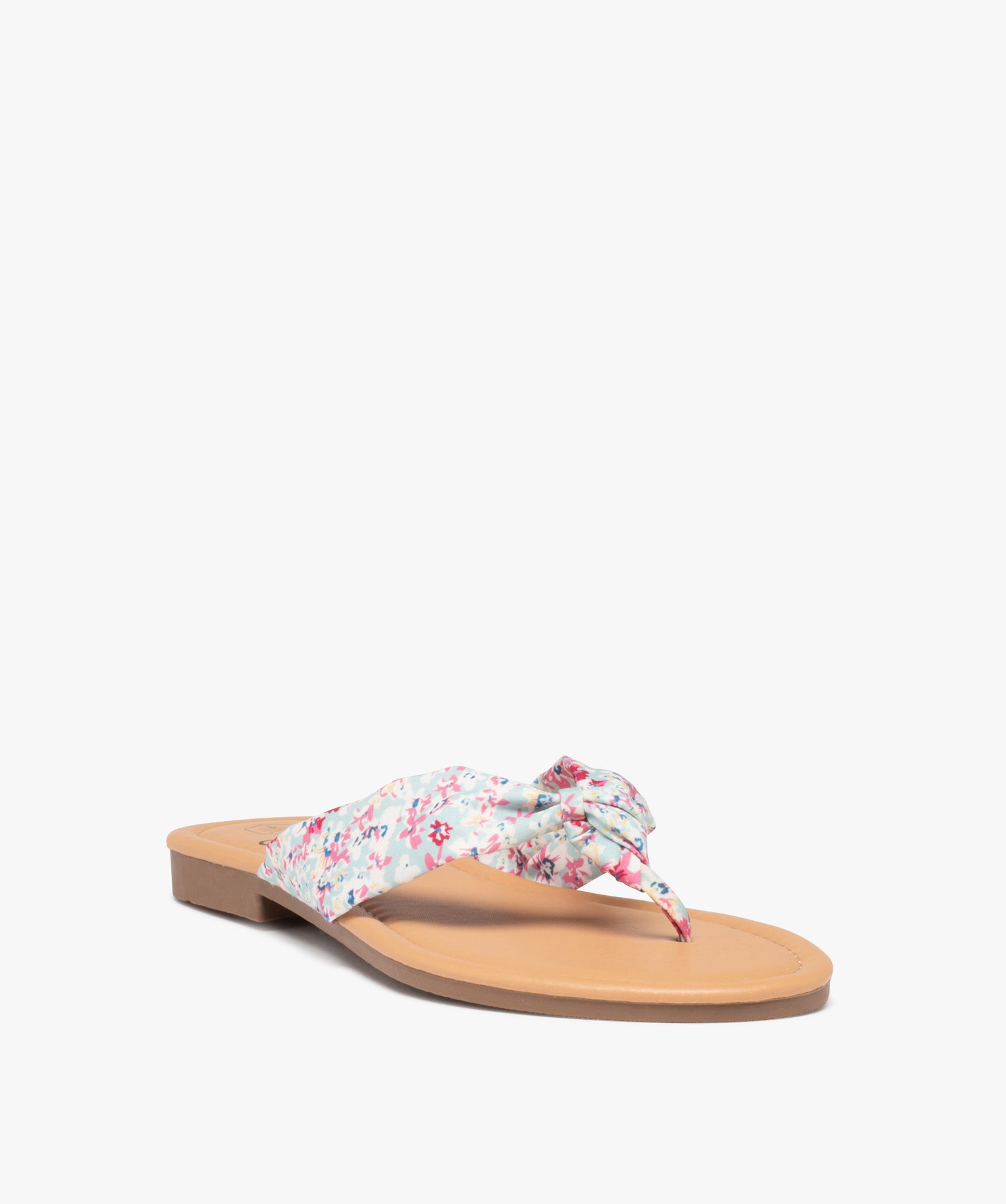 Tongs femme à talon plat et bride en toile drapée vert | GEMO