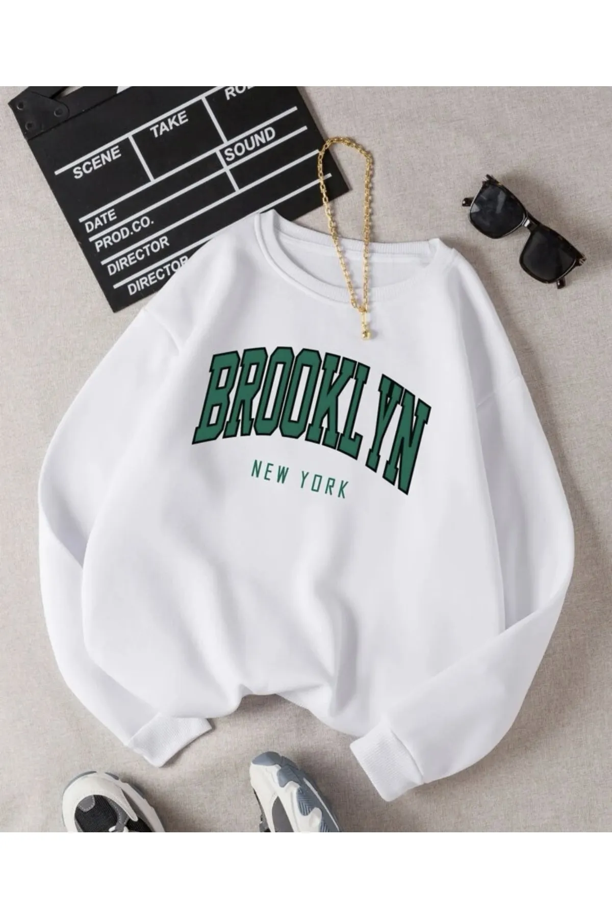 MOONBULL  Weißes Oversize-Sweatshirt mit Bronklyn-Print für Unisex