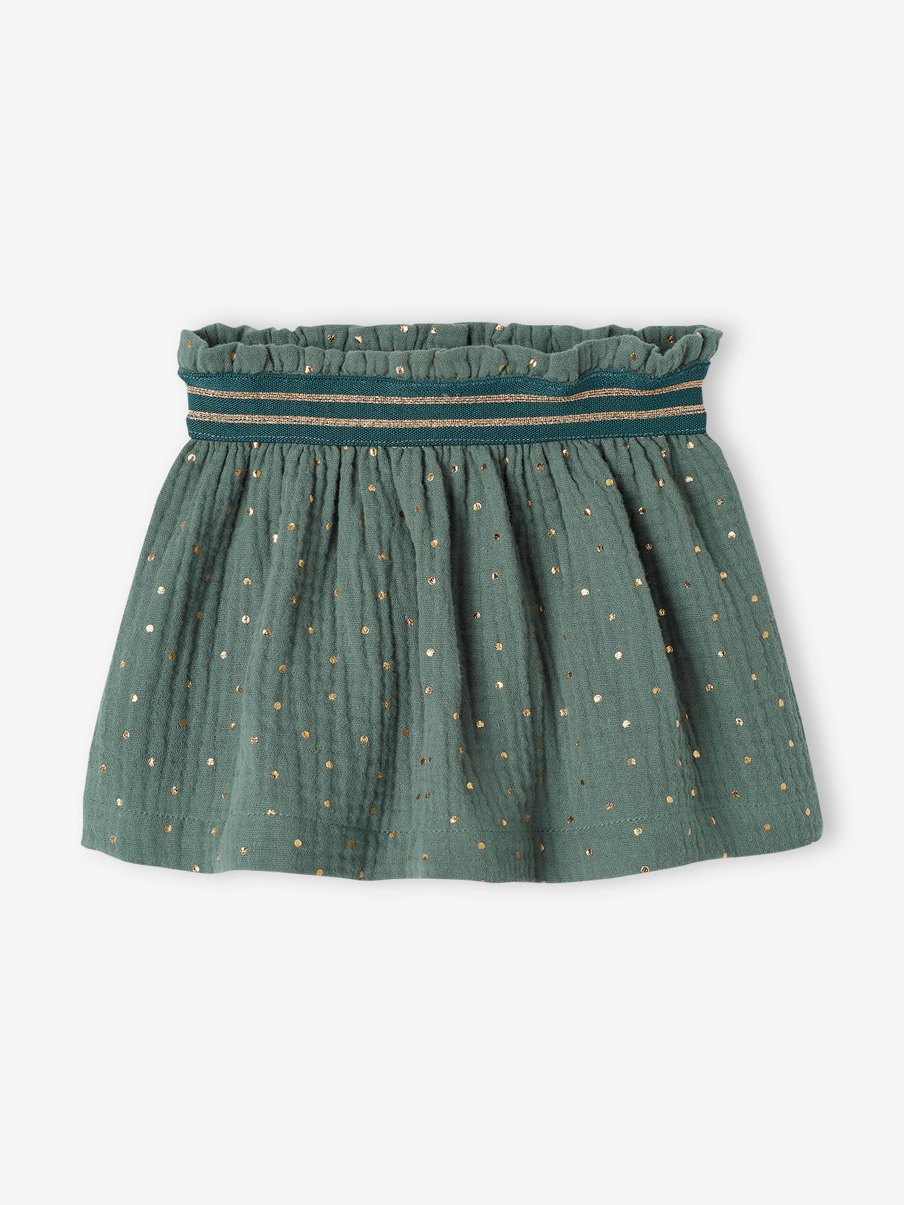 Vertbaudet Baby-Set: Rock, Haarband & bestickte Tasche - smaragdgrün