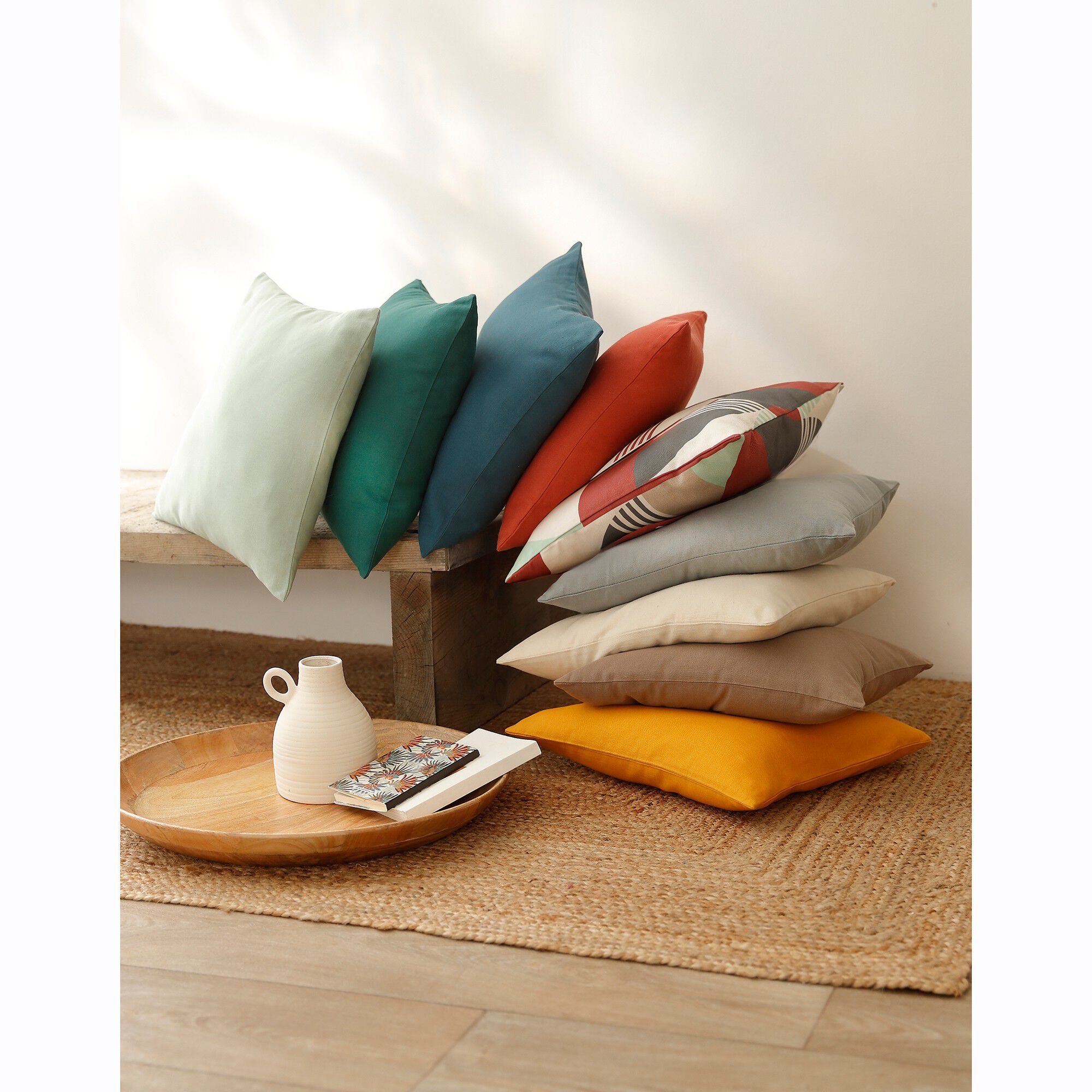 Housse de coussin unie bachette