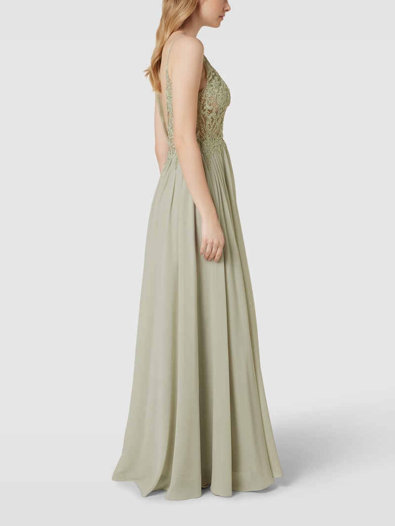 Abendkleid mit floralen Stickereien in mint
