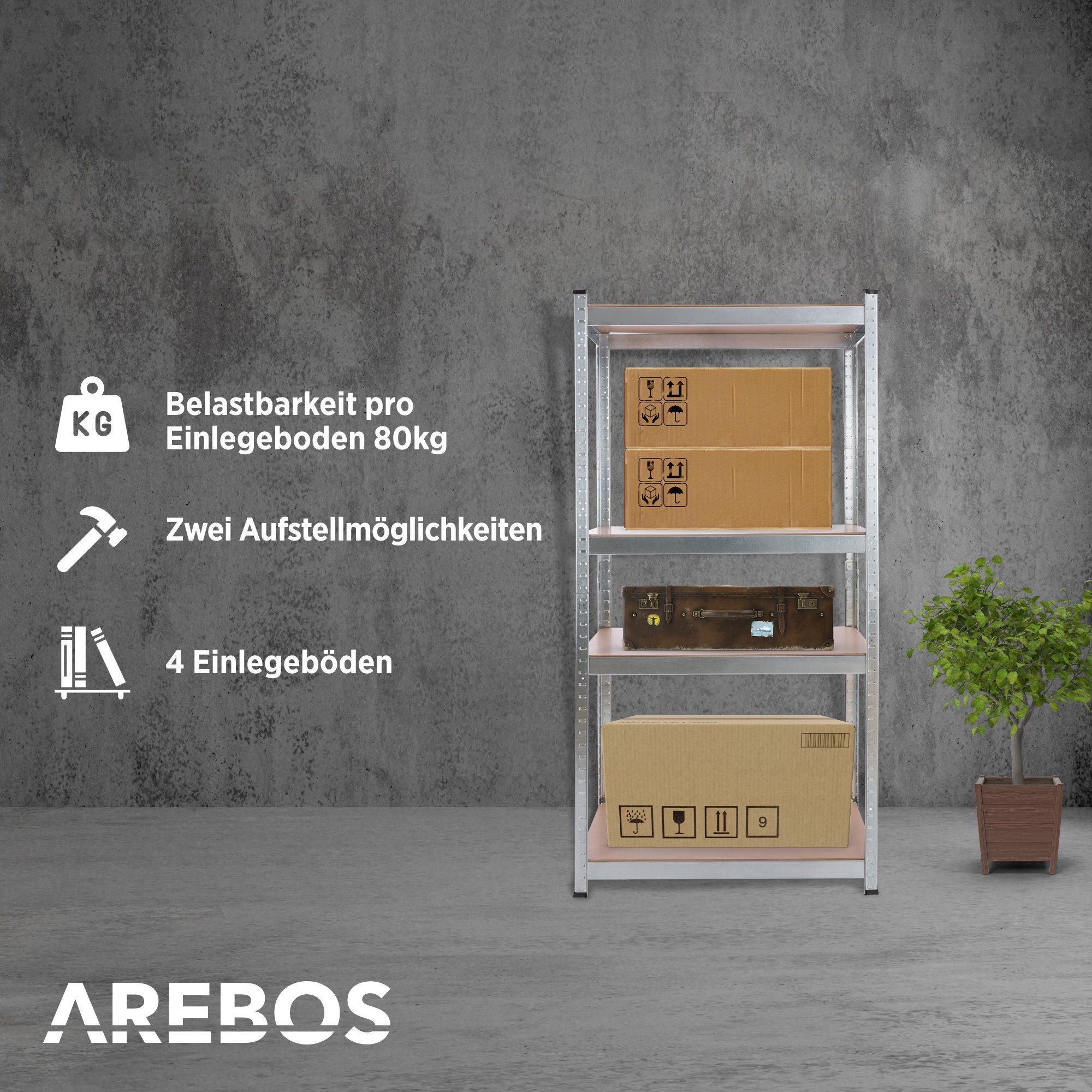 Arebos Schwerlastregal Regal Steckregal Kelleregal 160 x 80 x 40 cm 320 kg