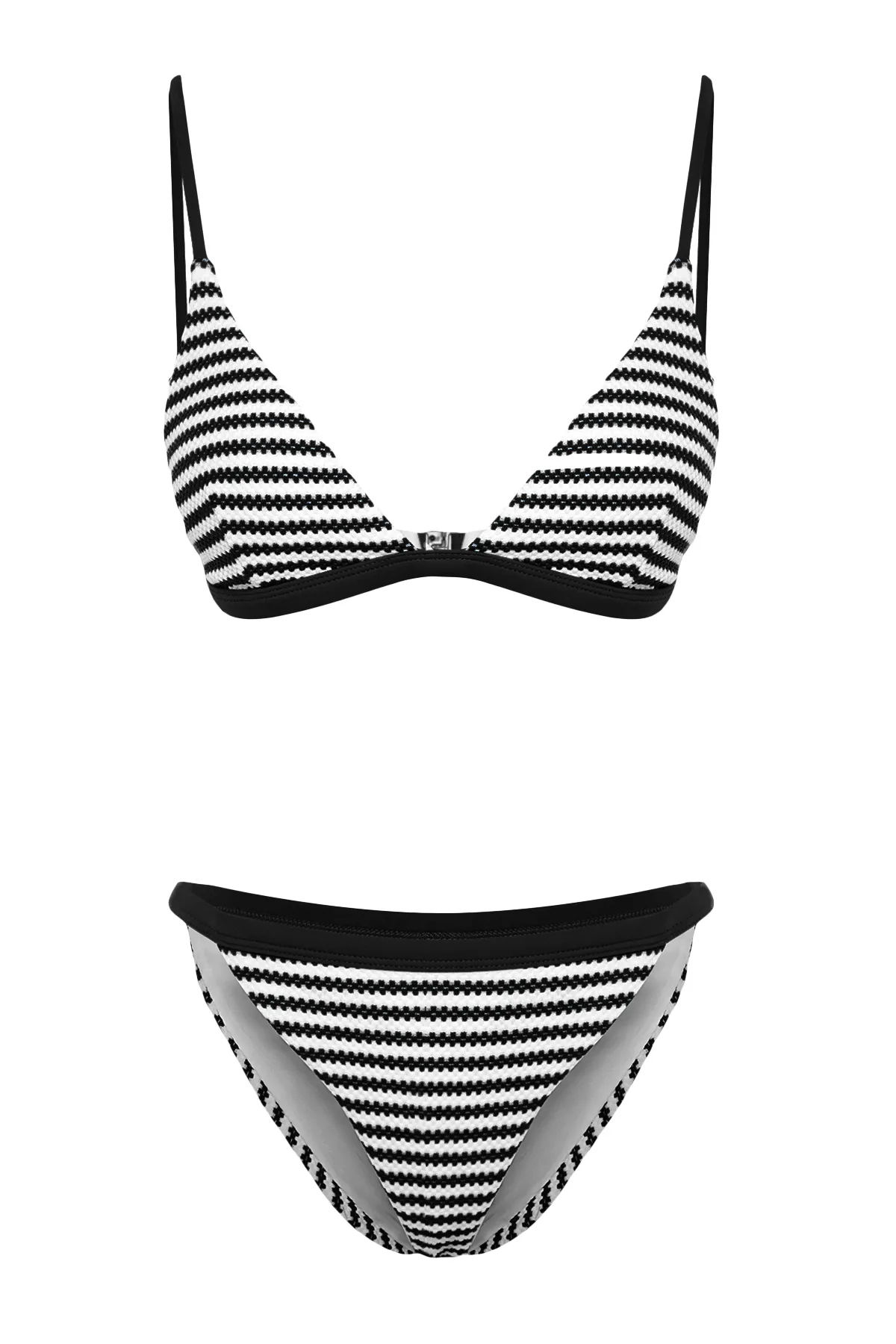 Trendyol Collection  Schwarz-weißes, strukturiertes Triangel-Bikini-Set in normaler Passform TBESS24BT00060