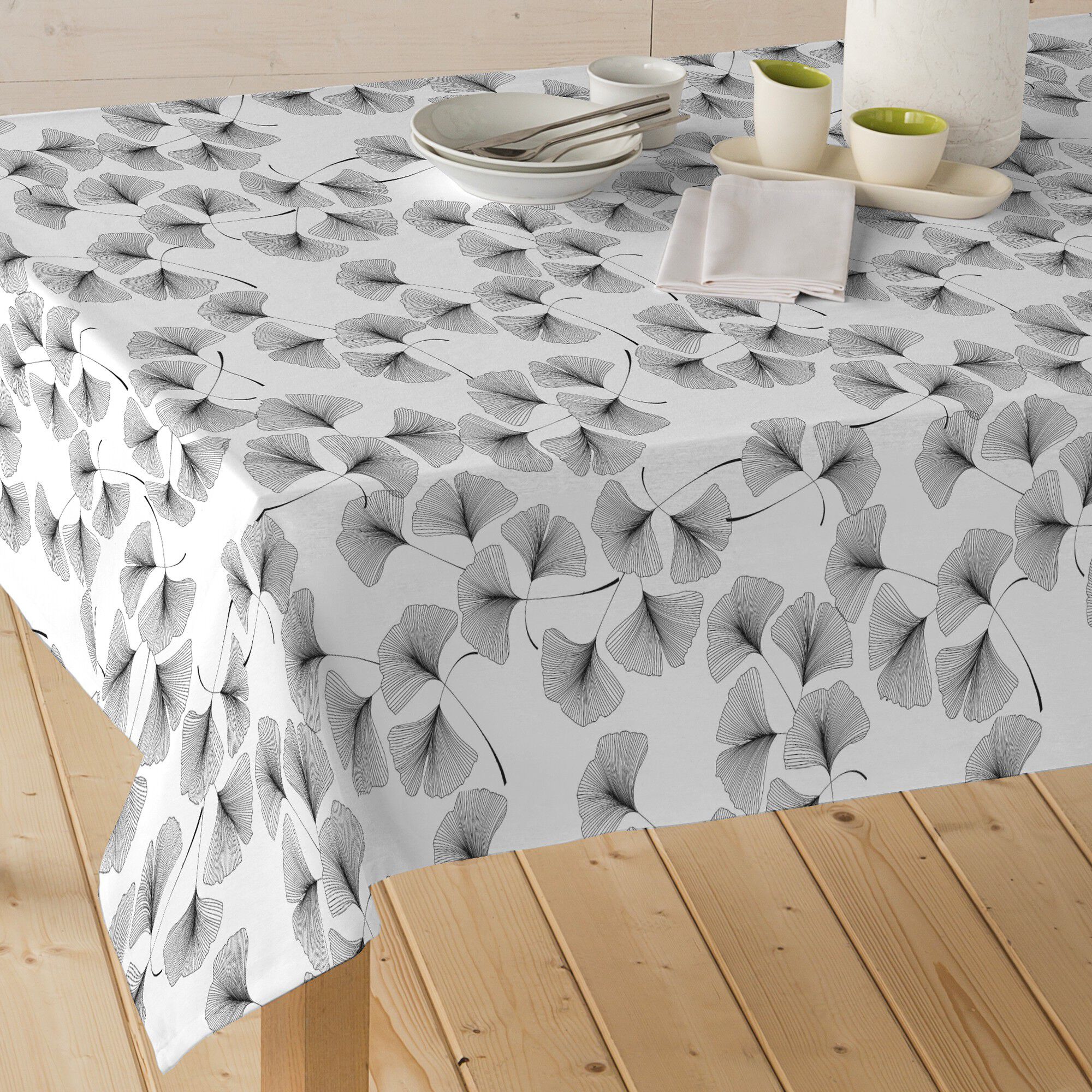 Nappe tissu enduit imprimé ginkgo