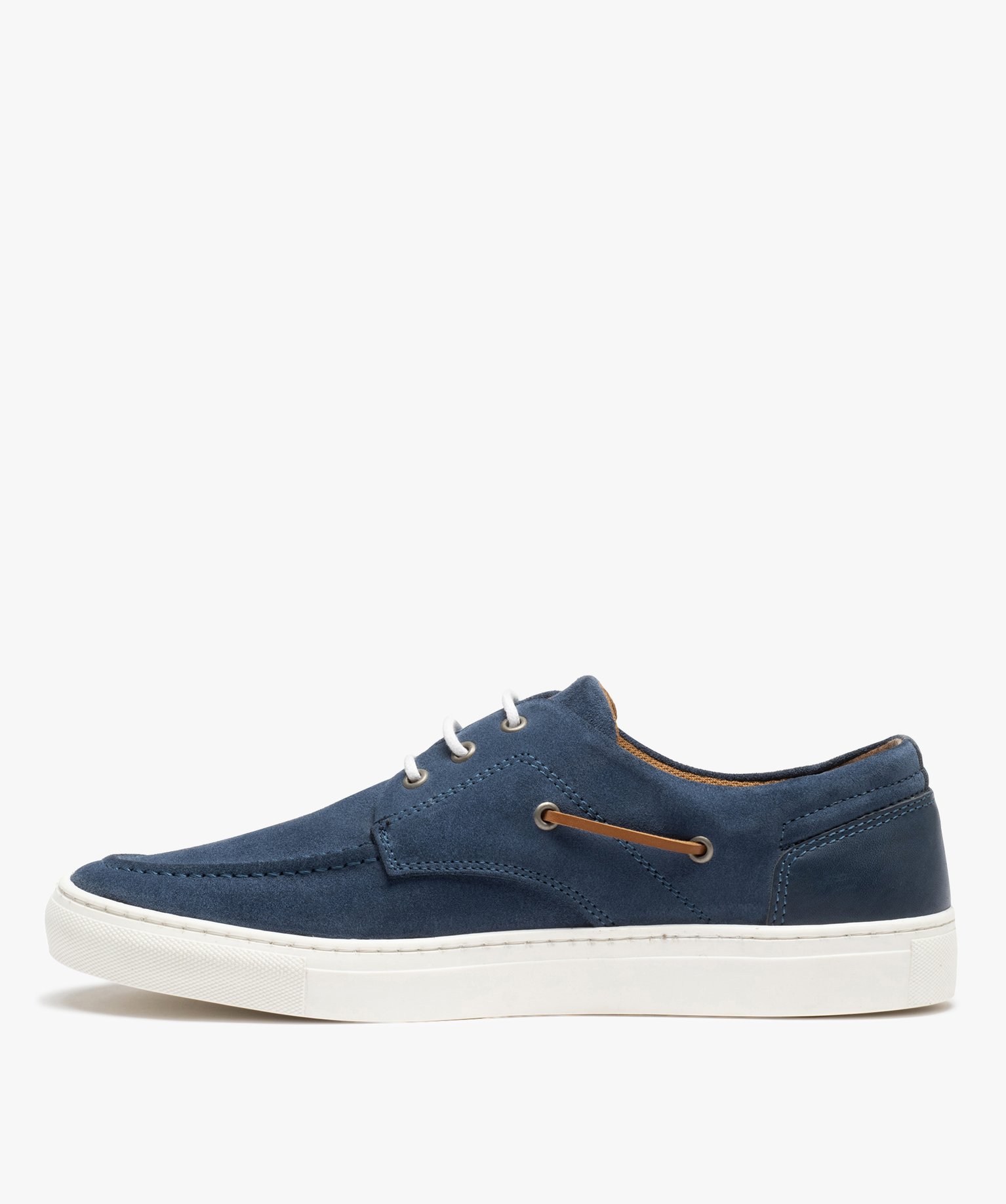 Chaussures bateau homme dessus en cuir uni à semelle contra... bleu | GEMO