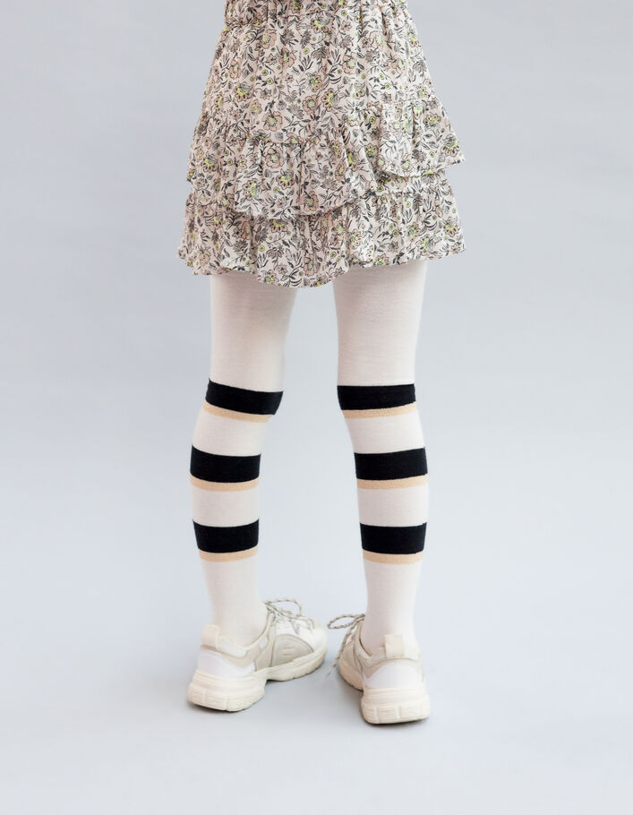 Collants écrus rayures noires et dorées fille