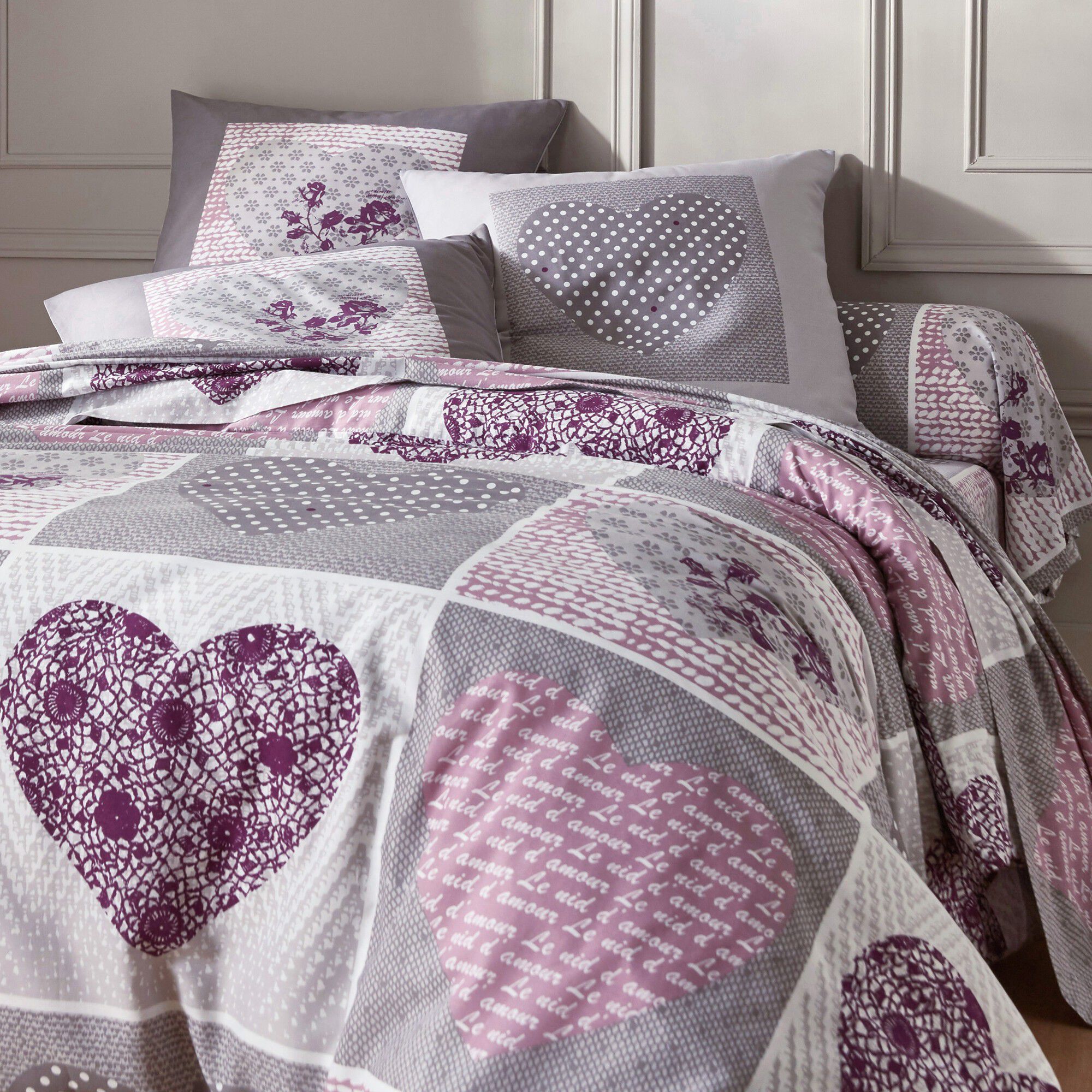 Linge de lit Lovely en coton imprimé coeurs