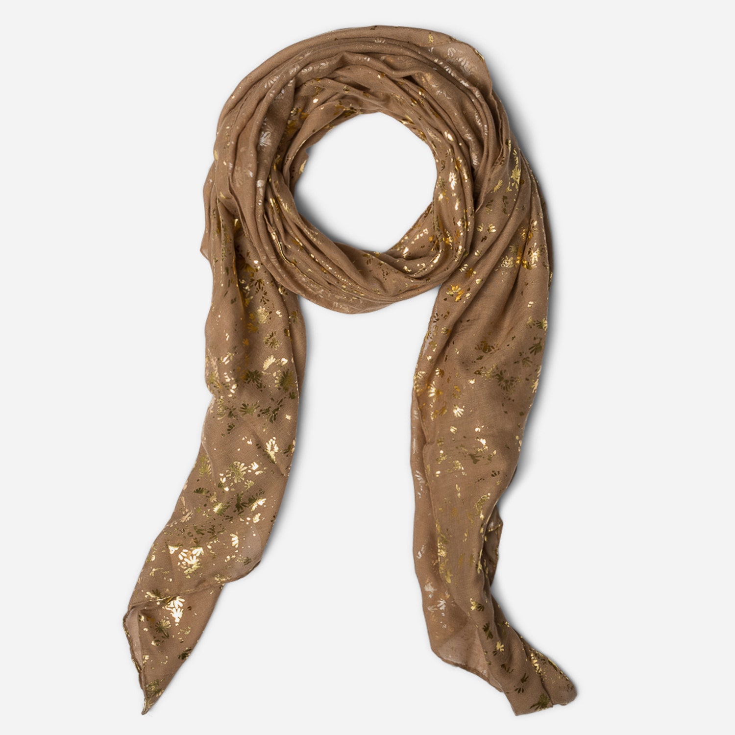 Foulard TEXTO beige à motif floral or