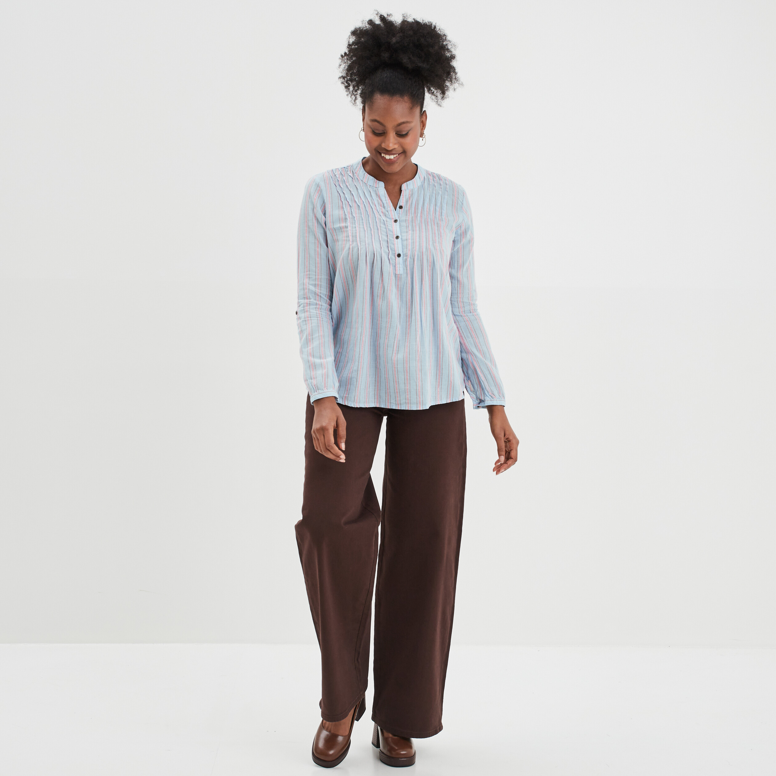 Blouse manches 3 4 bleu clair femme | La Halle
