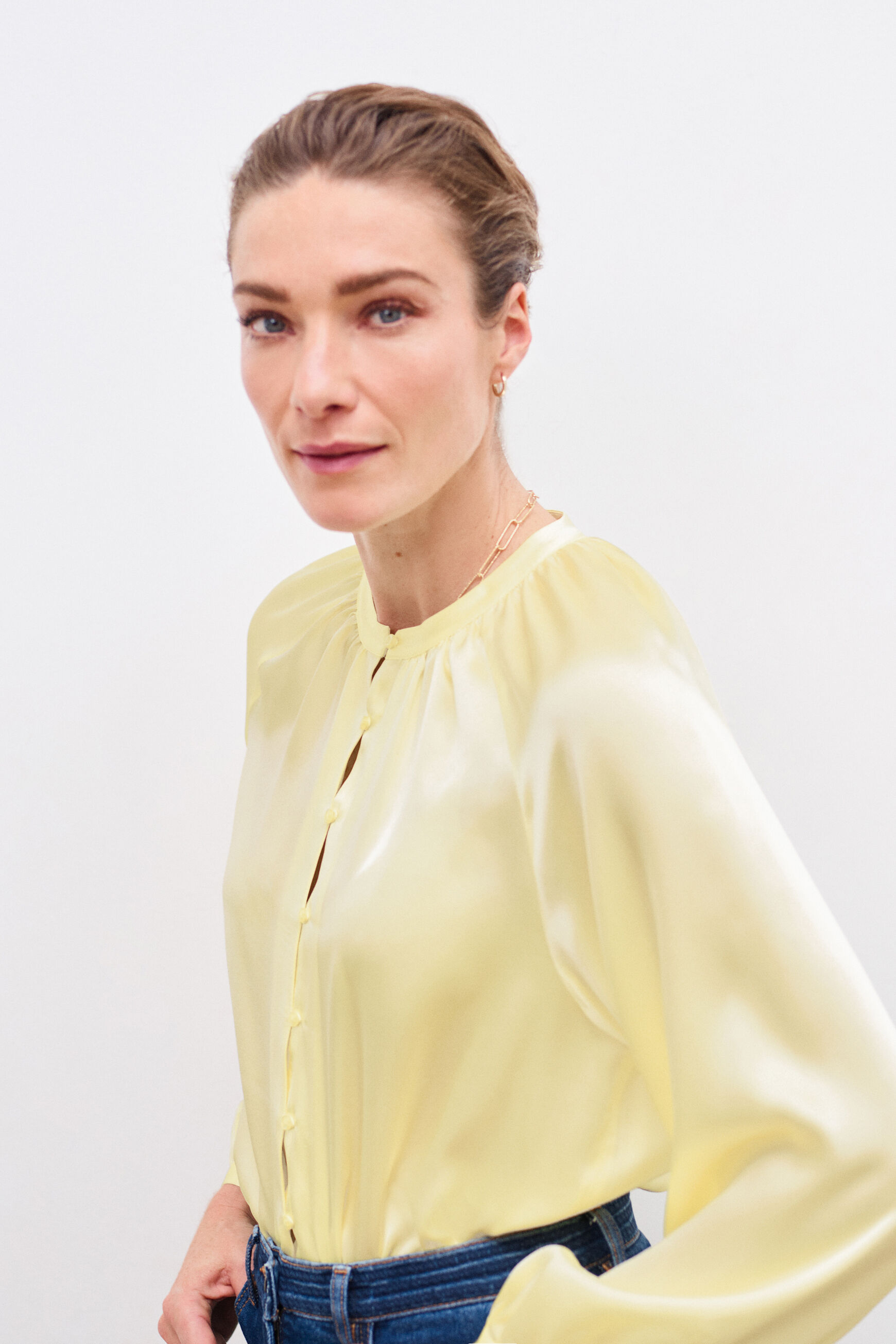 chemise bilk 100% soie jaune citron femme