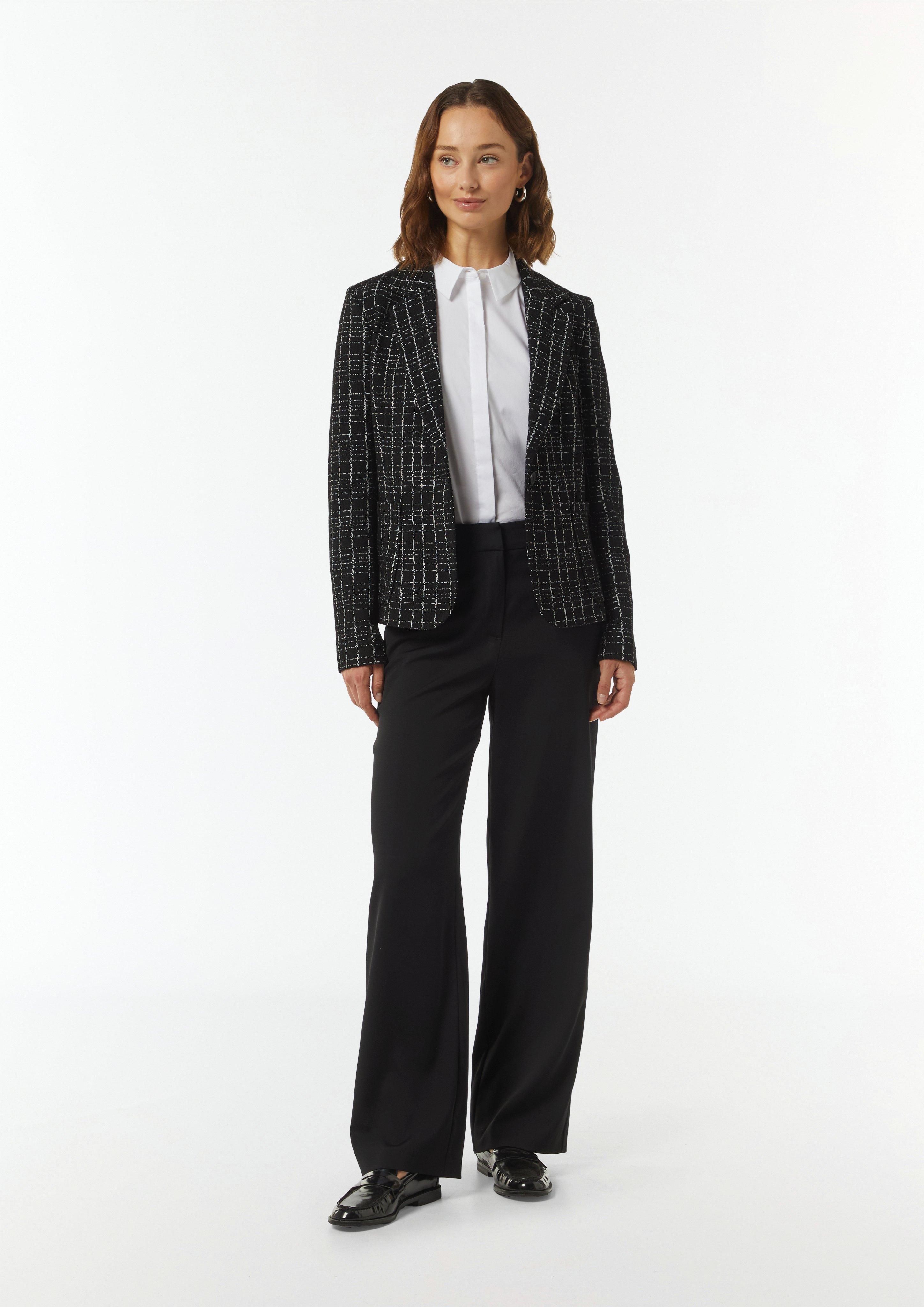 Bouclé-Blazer in karierter Musterung - schwarz
