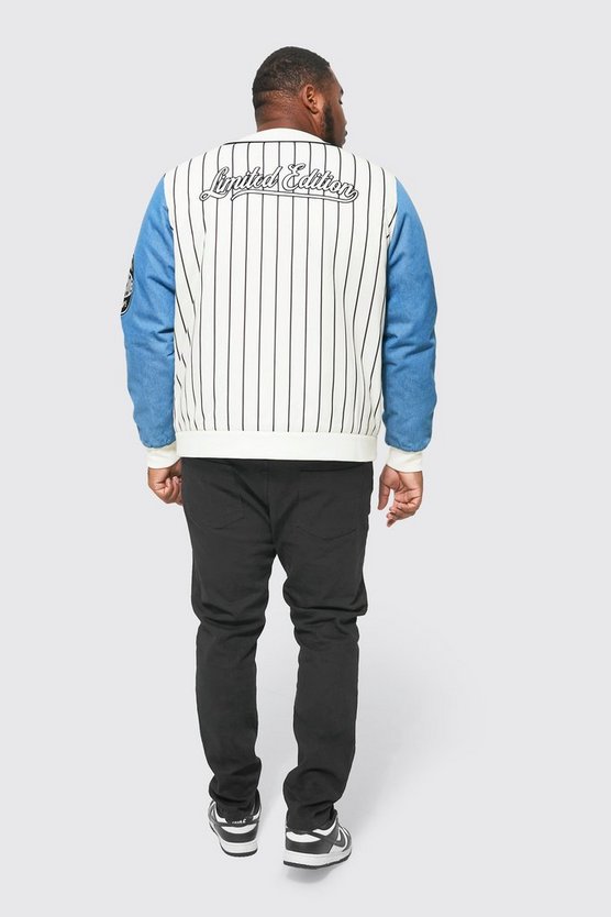 Plus kragenlose Bomberjacke mit Denim-Ärmeln