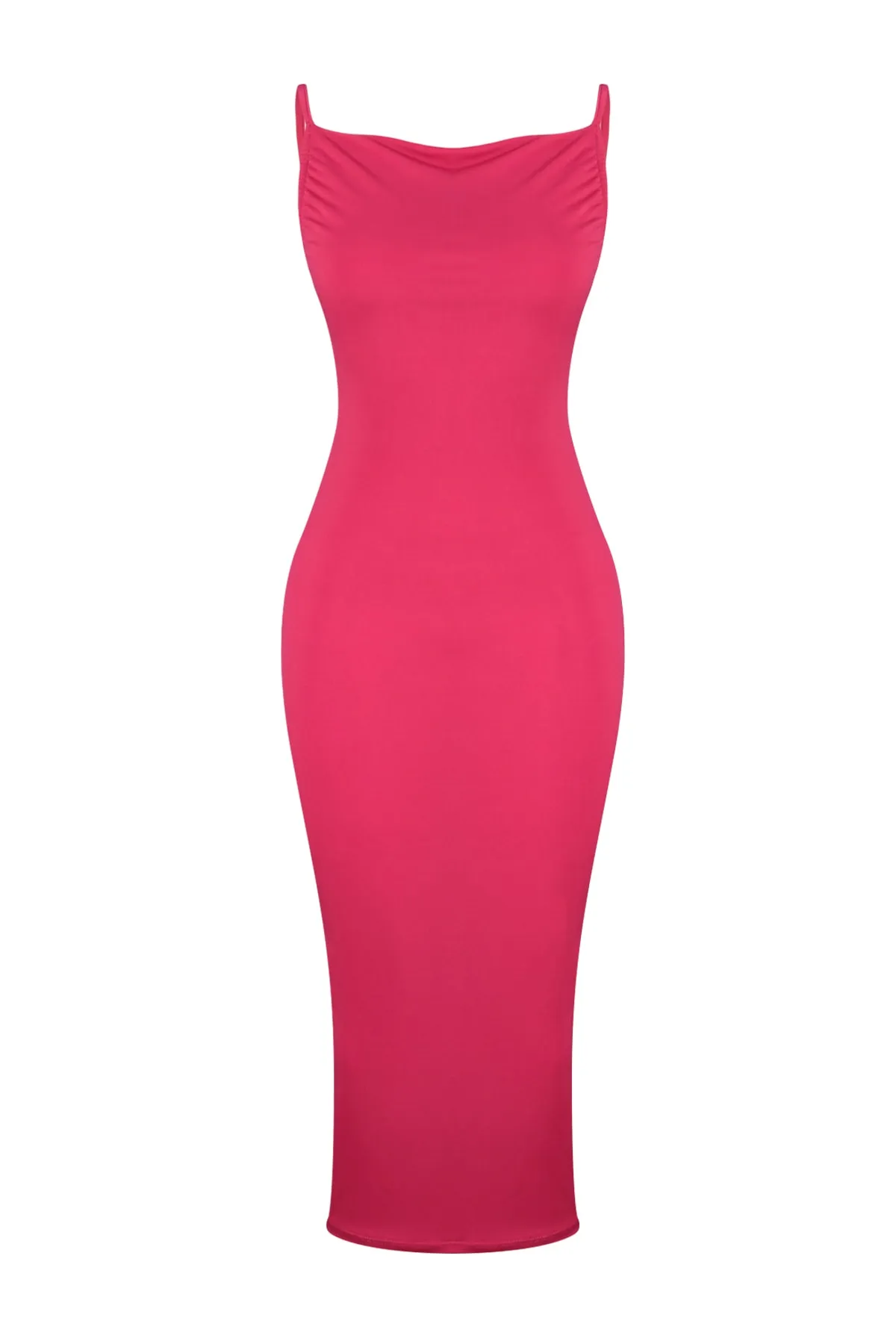 Trendyol Collection  Fuchsia Sitzendes Degaje-Kragen-Midi-Träger-Midi-Bleistiftkleid aus flexiblem Strick TWOSS19AD0020