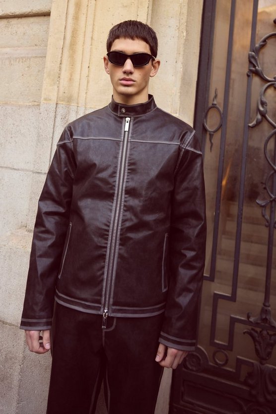 PU-Bikerjacke mit Naht-Detail