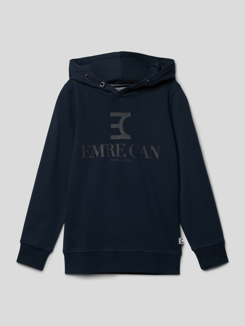 Hoodie mit Label-Print in marineblau