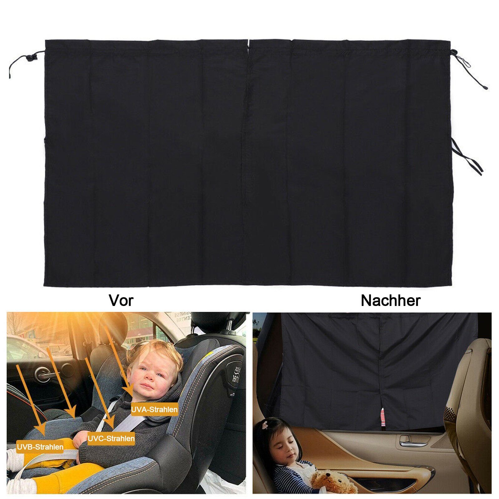 Sonnenschutz-Fensterfolie Auto vordere und hintere Trennwand Vorhang 138*82CM Schwarz, TWSOUL
