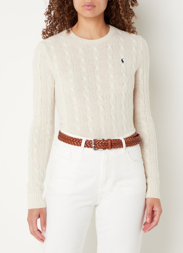 Ralph Lauren Julianna cable-knit pullover in cashmere blend with logo embroidery
