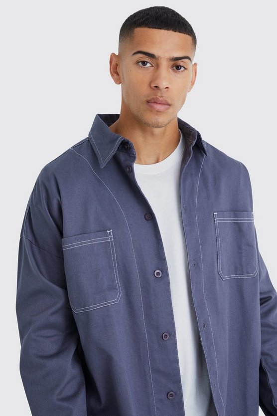 Oversize Twill Overshirt mit Kontrast-Naht