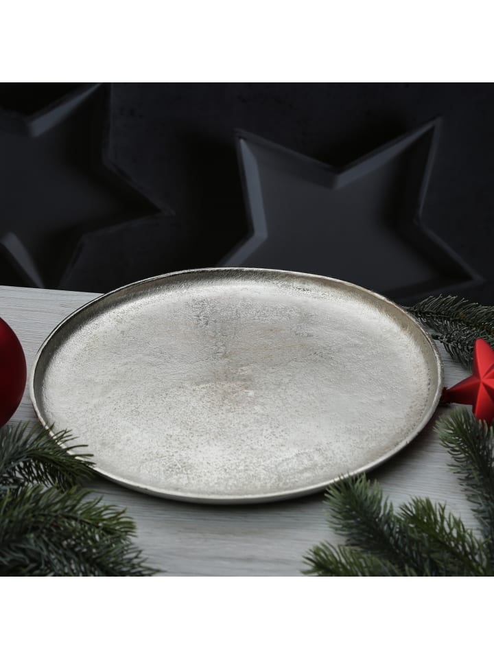 MARELIDA Dekoteller Dekotablett runder Kerzenteller Aluminium D: 30cm in silber günstig kaufen onesize