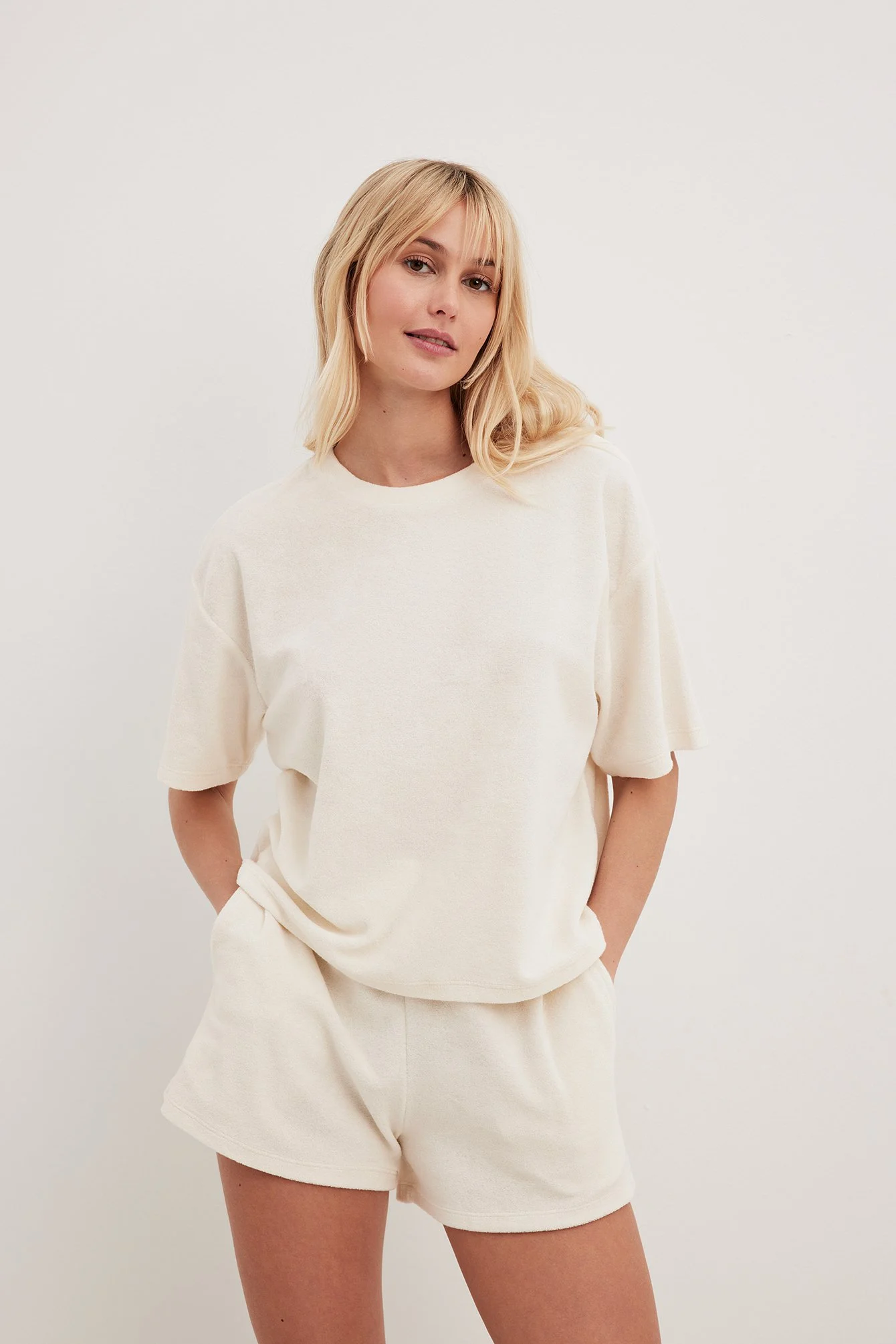 Frottee-Shorts mit hoher Taille